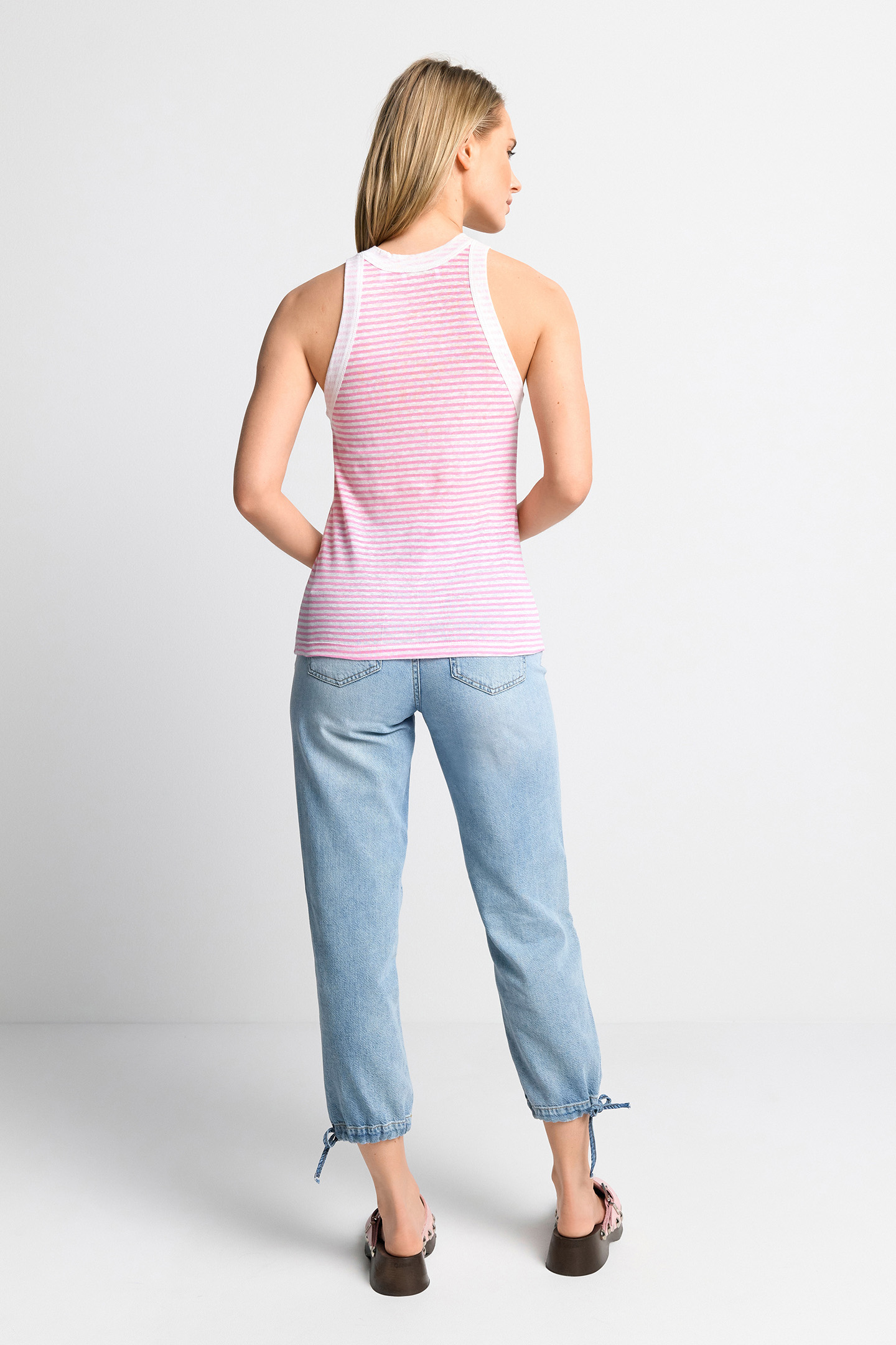 STRIPED LINEN TOP SORBET PINK 3