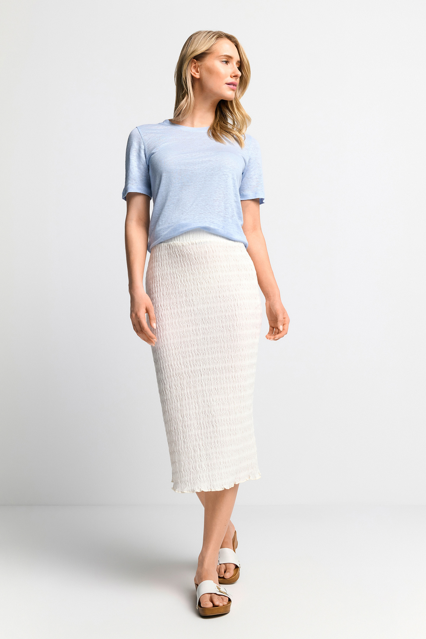 CRINKLED PENCIL SKIRT WHISPER WHITE 2