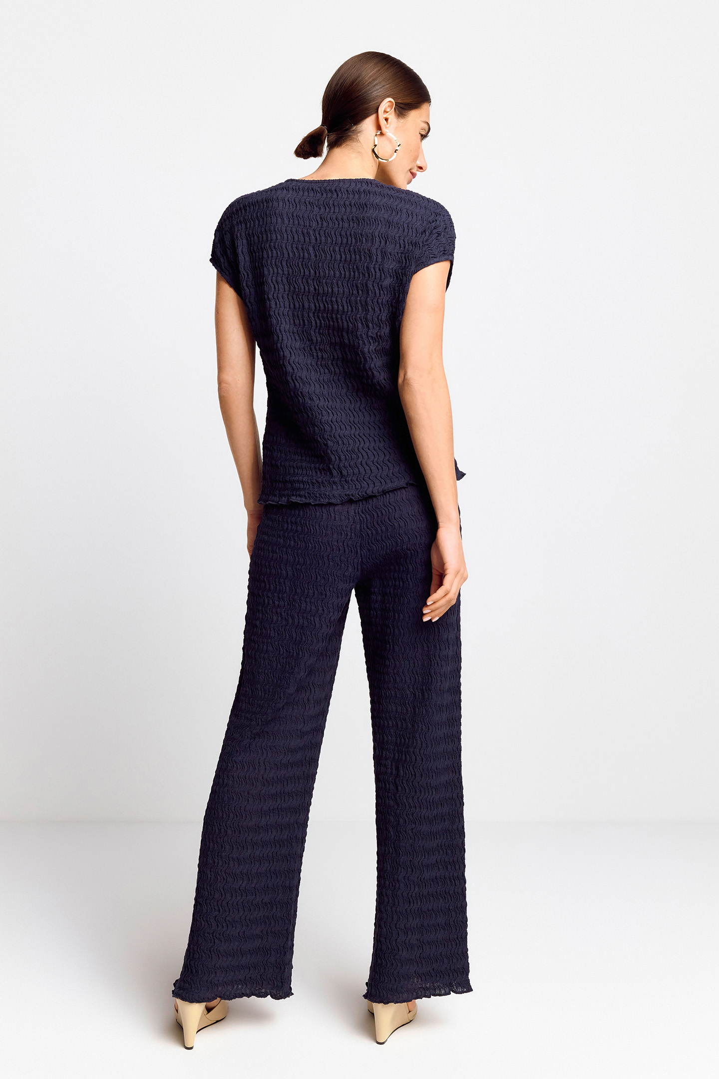 CRINKLED STRAIGHT LEG PANTS MIDNIGHT BLUE 2