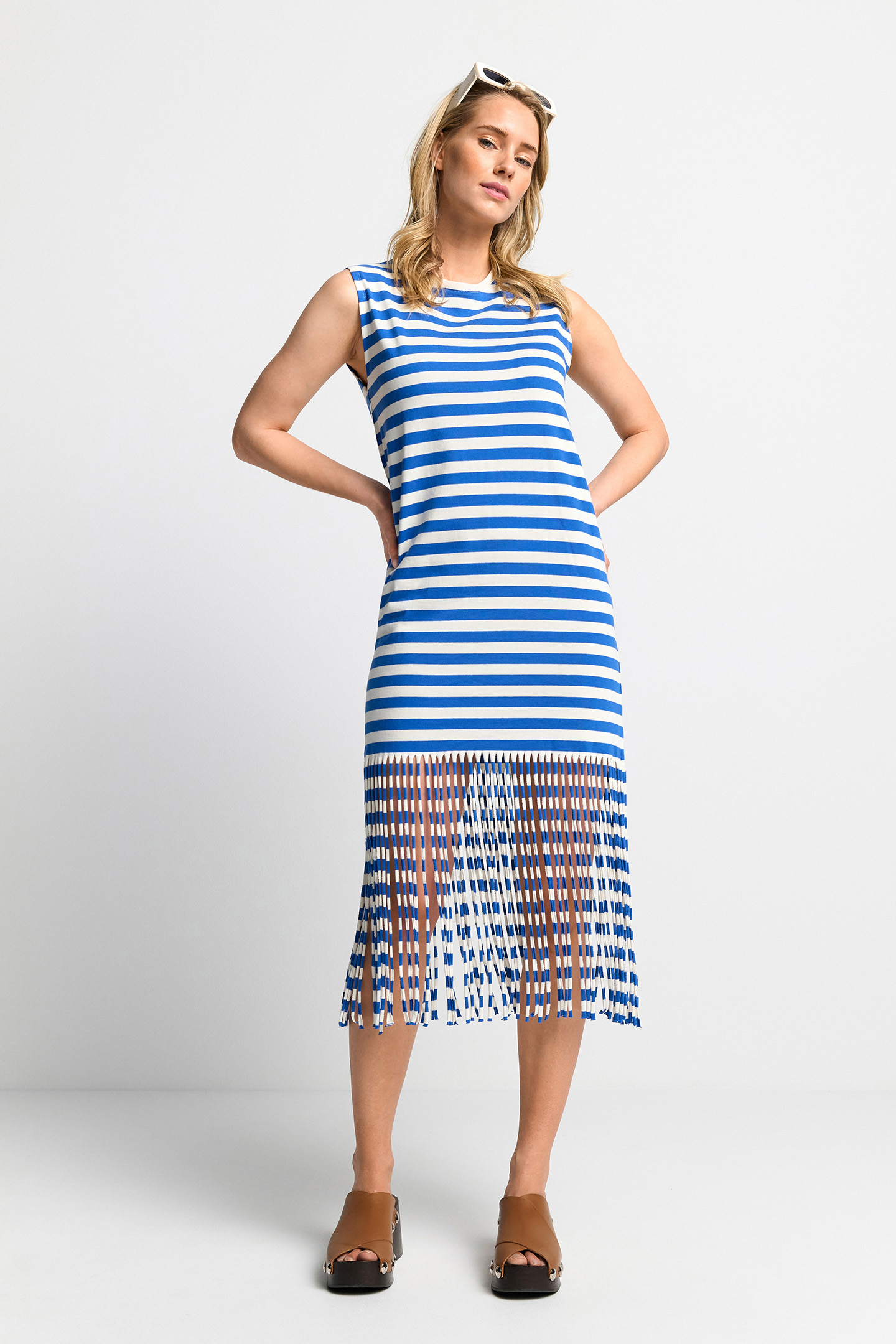 DRESS WITH FRINGES ORGANIC AZZURE BLUE 2