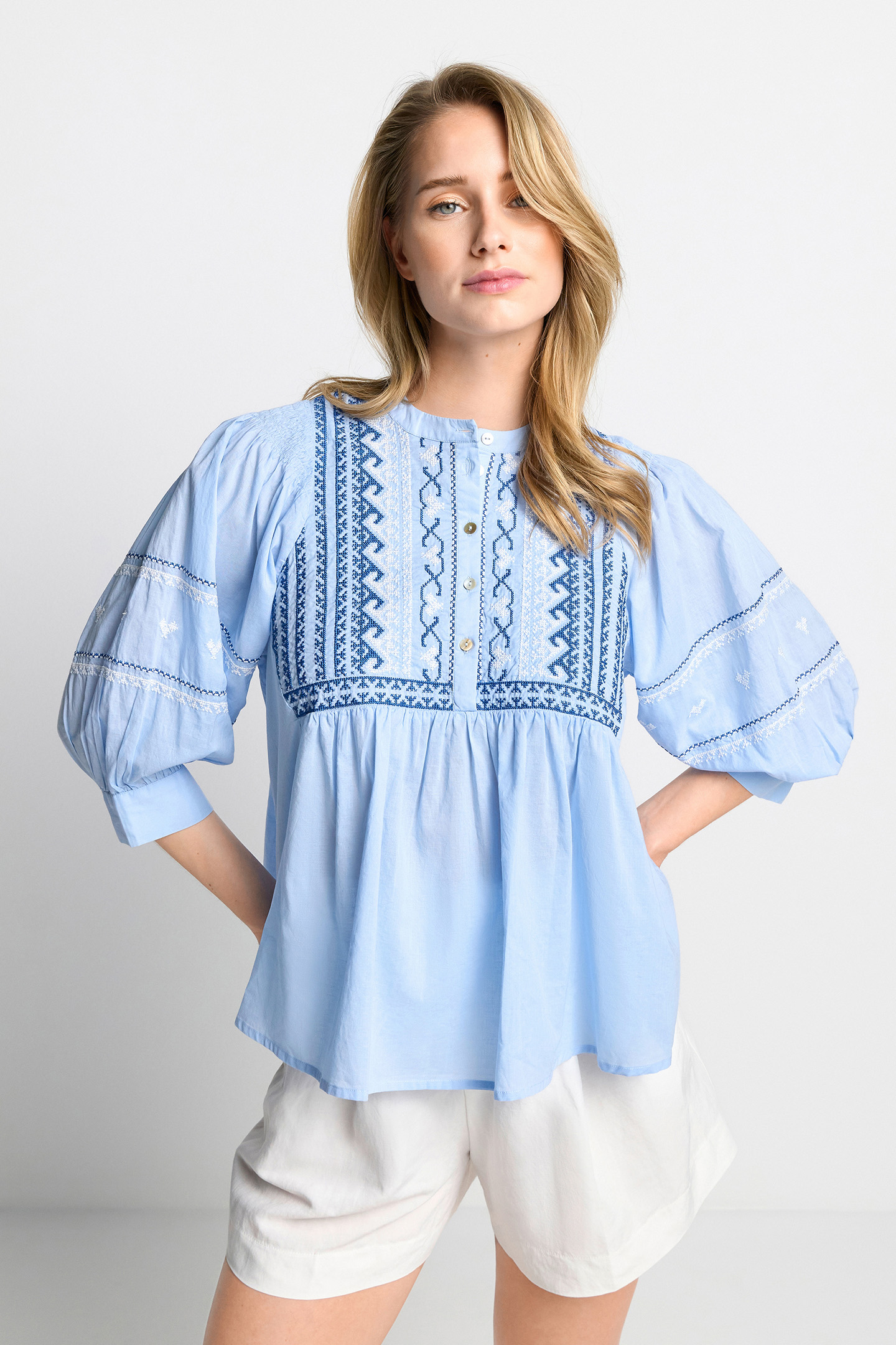 BLOUSE WITH EMBROIDERY ORGANIC COTTON BLUE 1