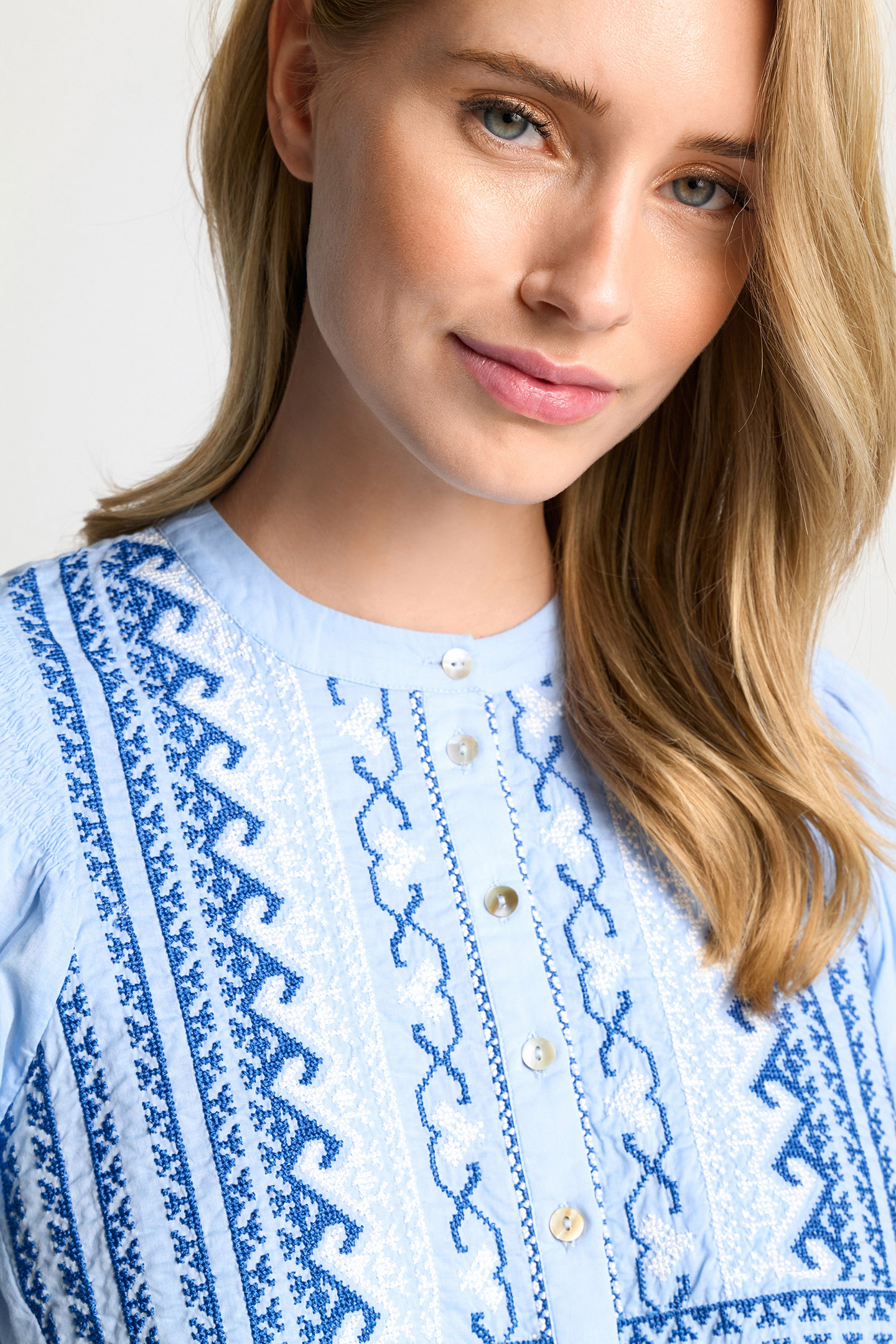 BLOUSE WITH EMBROIDERY ORGANIC COTTON BLUE 5