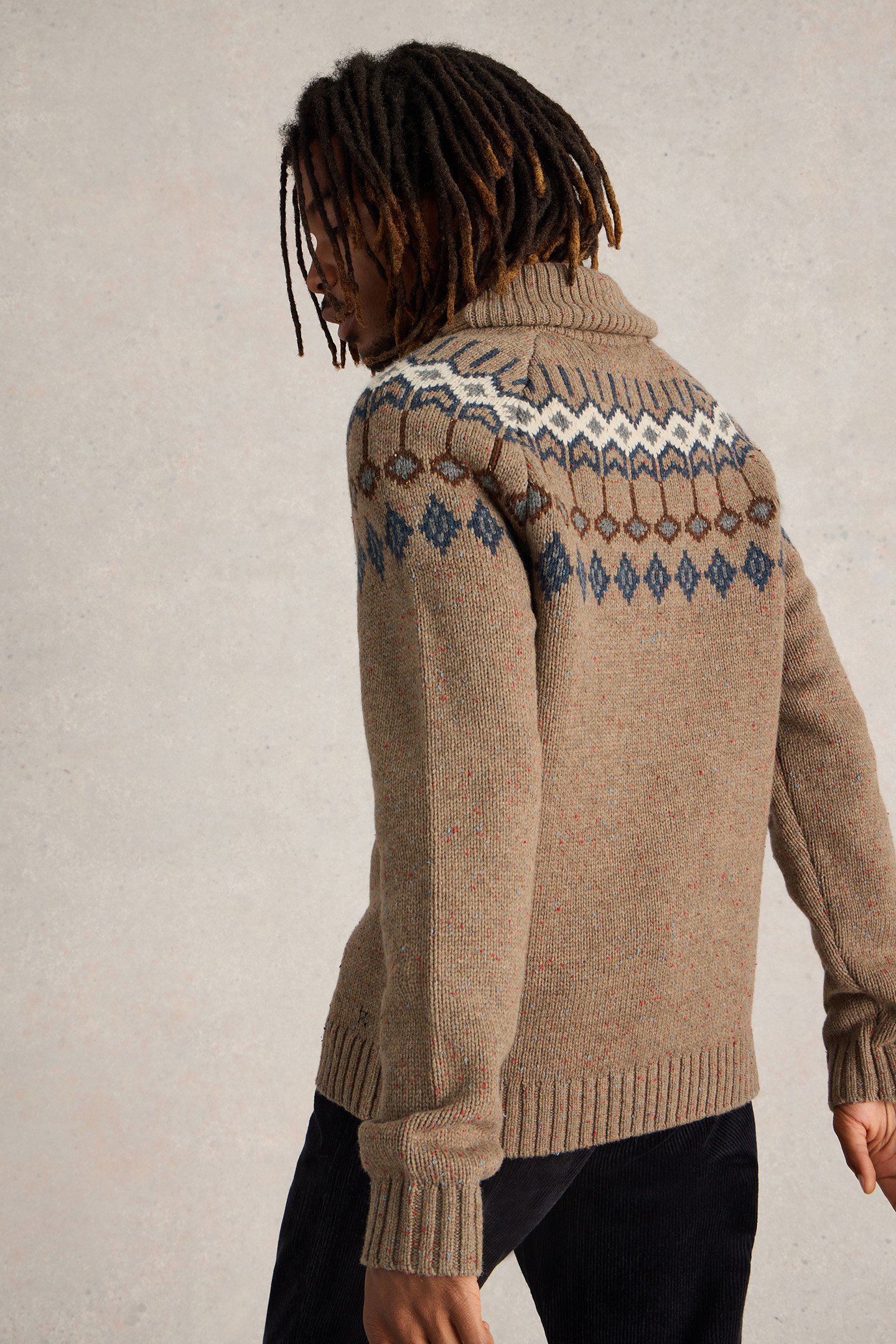 BERKLEY FAIRISLE SHAWL NECK NATURAL MULTI 3