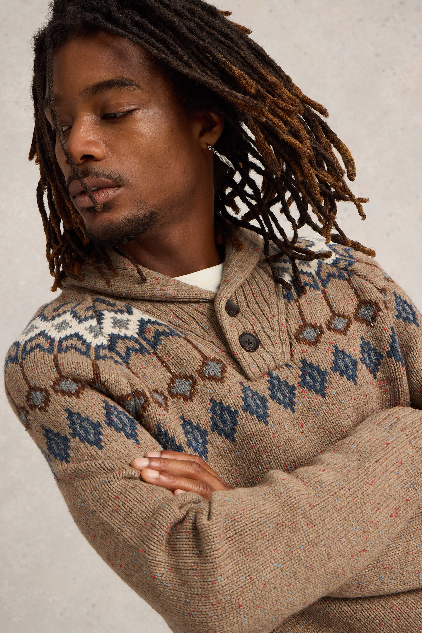 BERKLEY FAIRISLE SHAWL NECK NATURAL MULTI 5