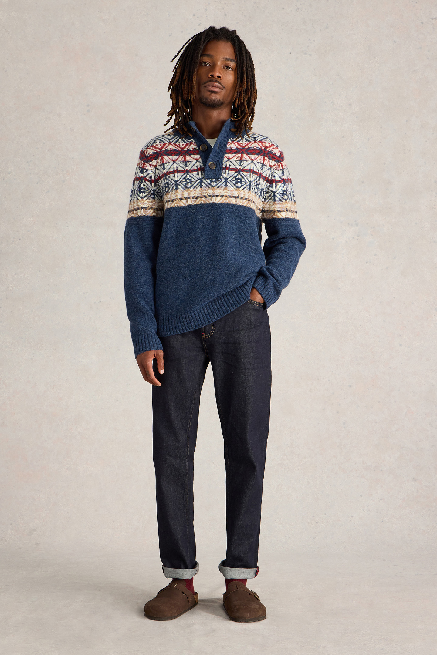 LEWIS FUNNEL NECK FAIRISLE NAVY MULTI 1