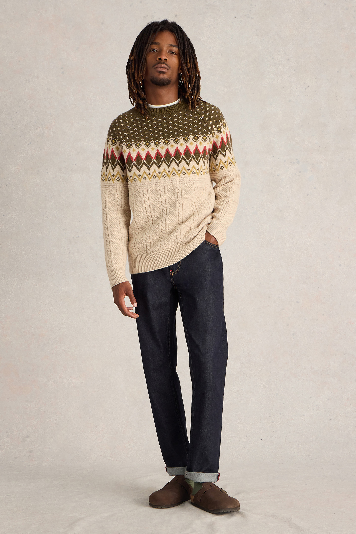CABLE FAIRISLE CREW NECK NATURAL MULTI 3