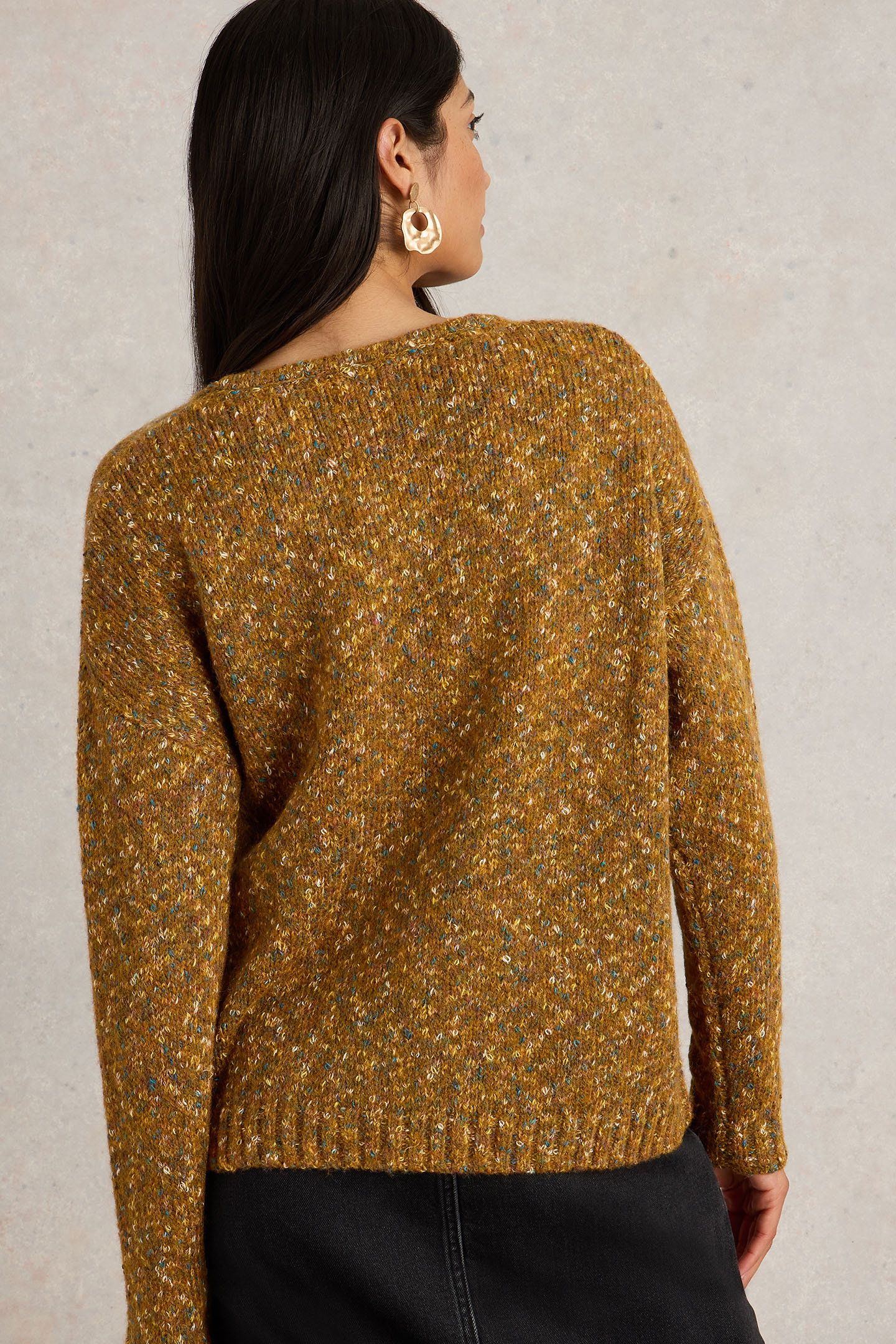TEXTURED V NECK JUMPER BROWN MULTI 2