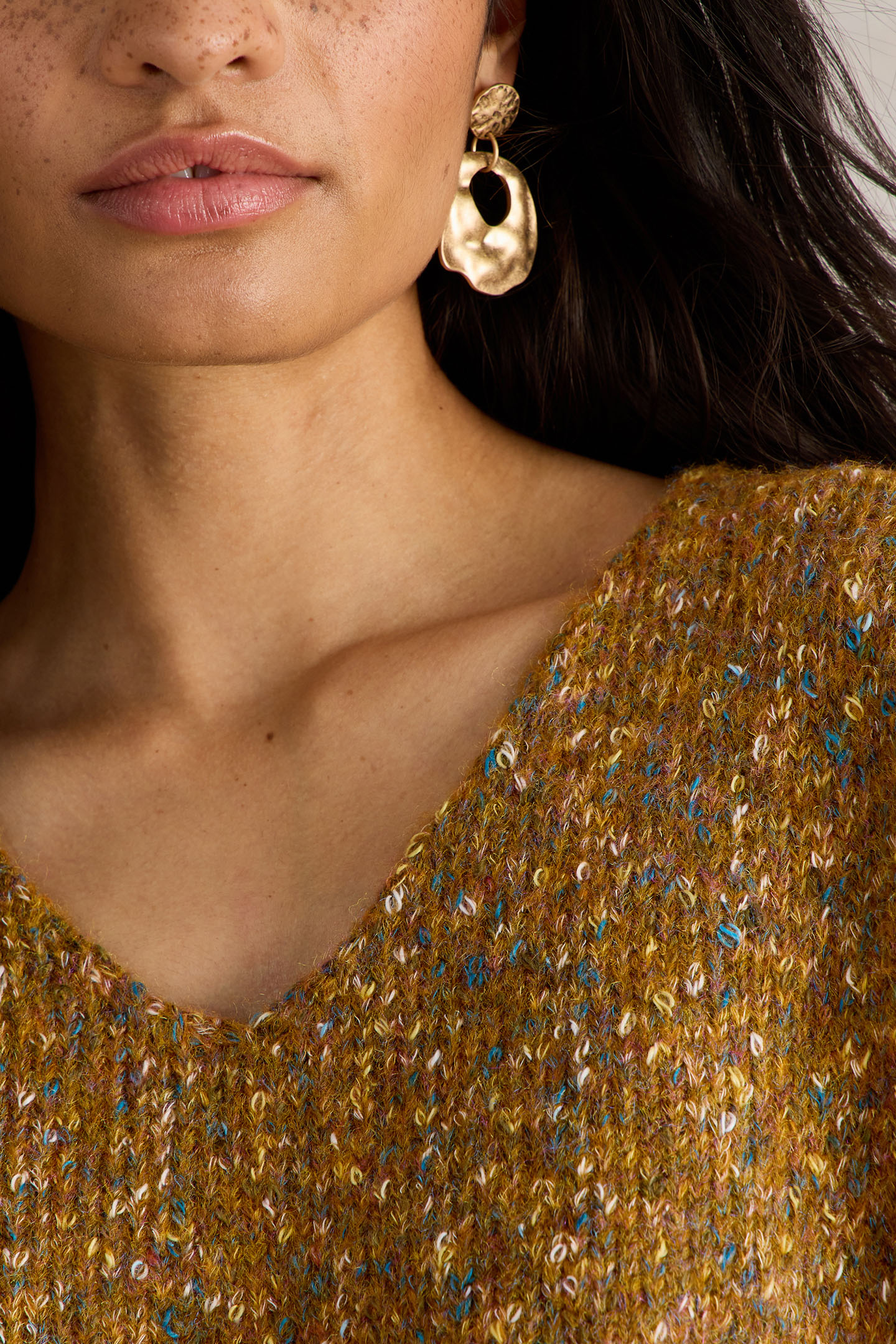 TEXTURED V NECK JUMPER BROWN MULTI 5