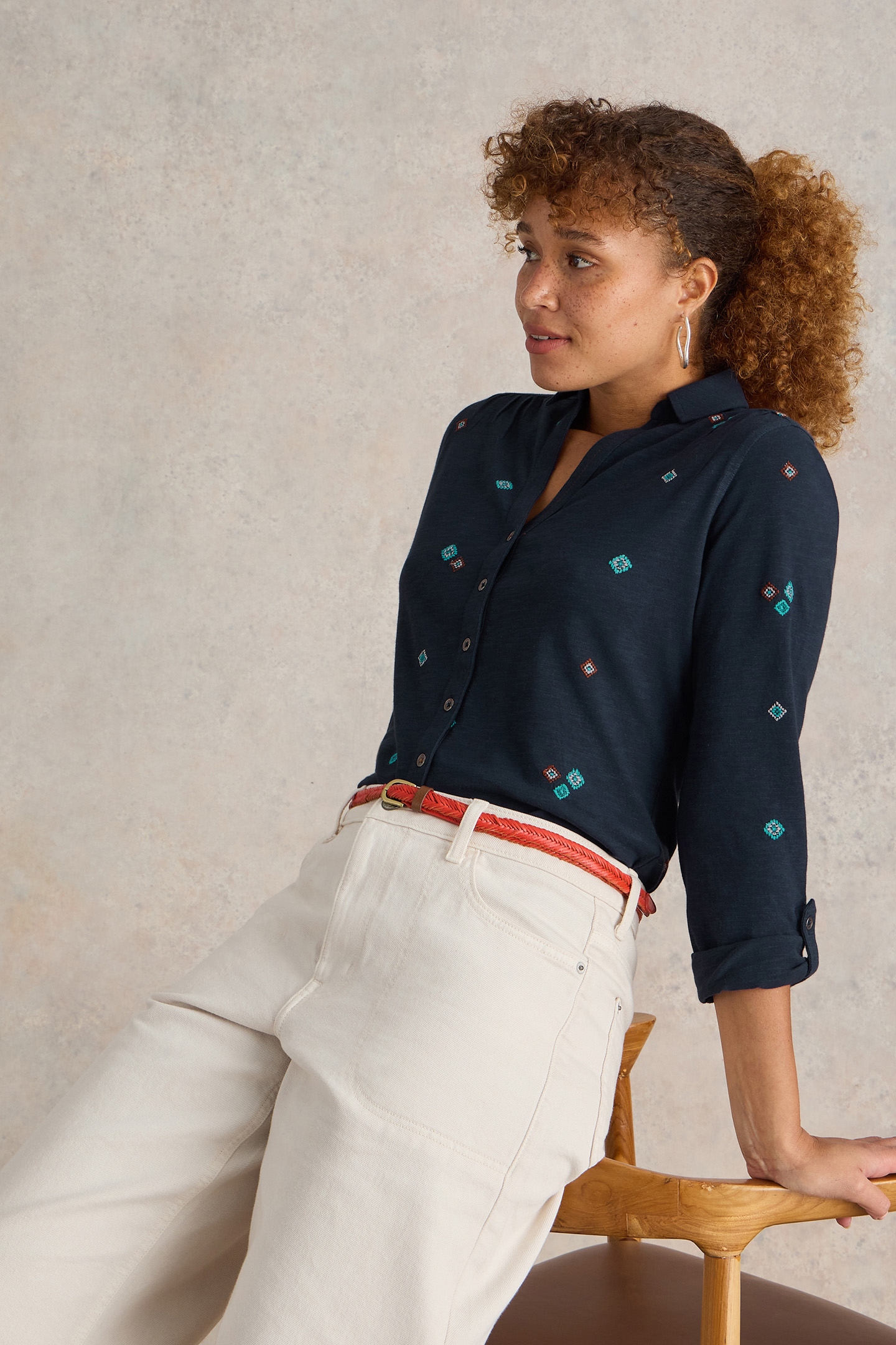 ANNIE EMBROIDERED SHIRT NAVY MULTI 4