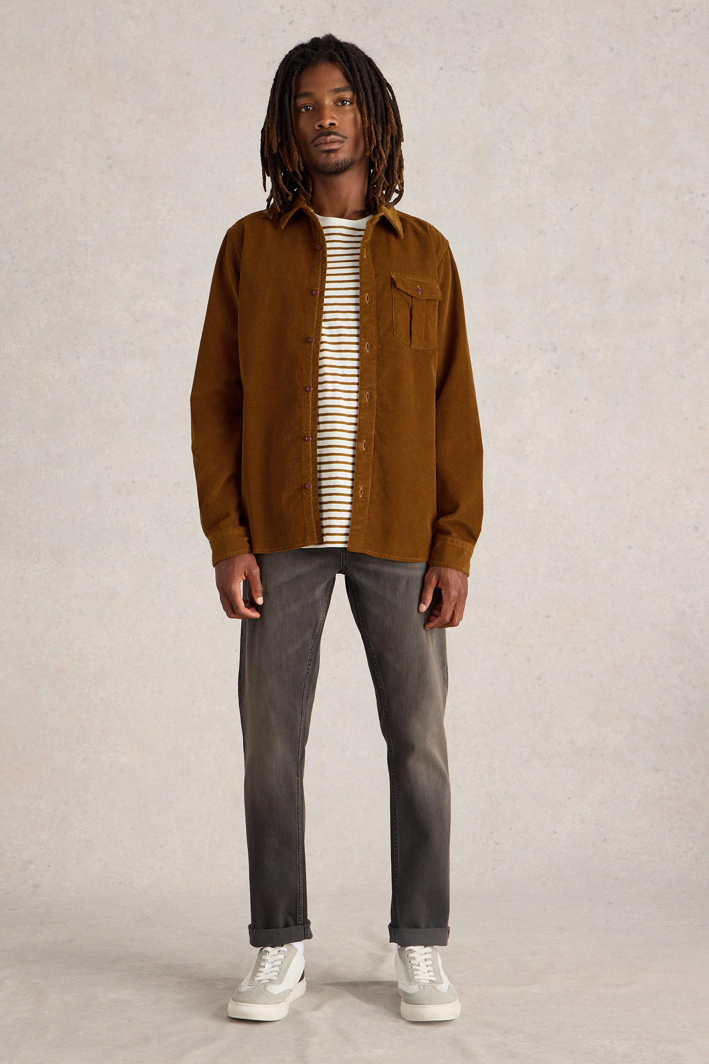 GRIFFIN CORD SHIRT MID BROWN 1