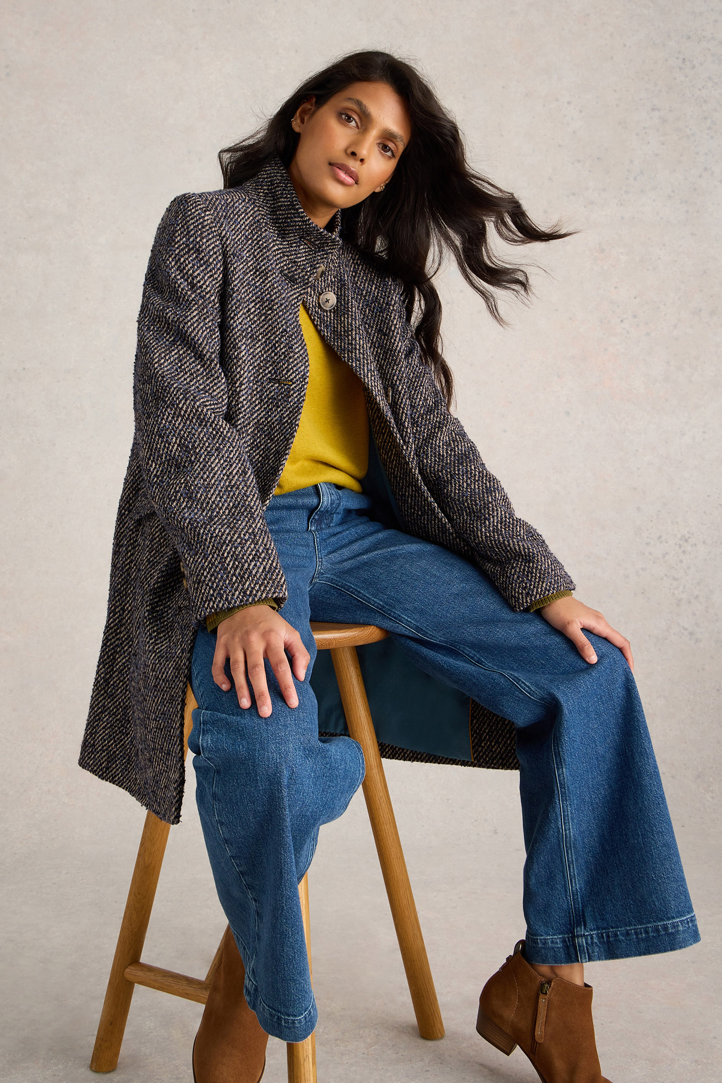 KARLA TWEEDY COAT NAVY MULTI 4