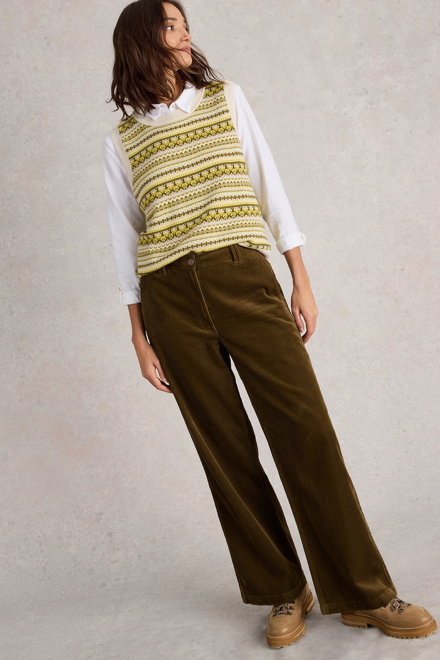 BELLE CORD WIDE LEG TROUSER KHAKI GREEN 4