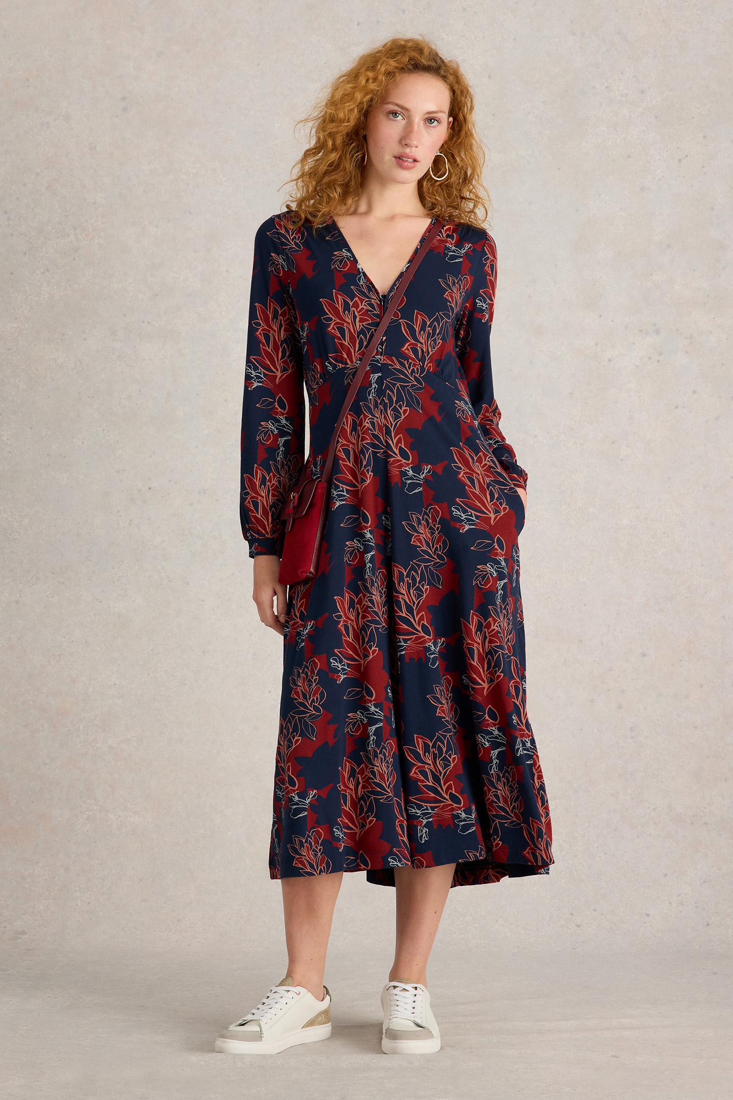 MEGAN JERSEY MIDI DRESS PLUM PRINT 1