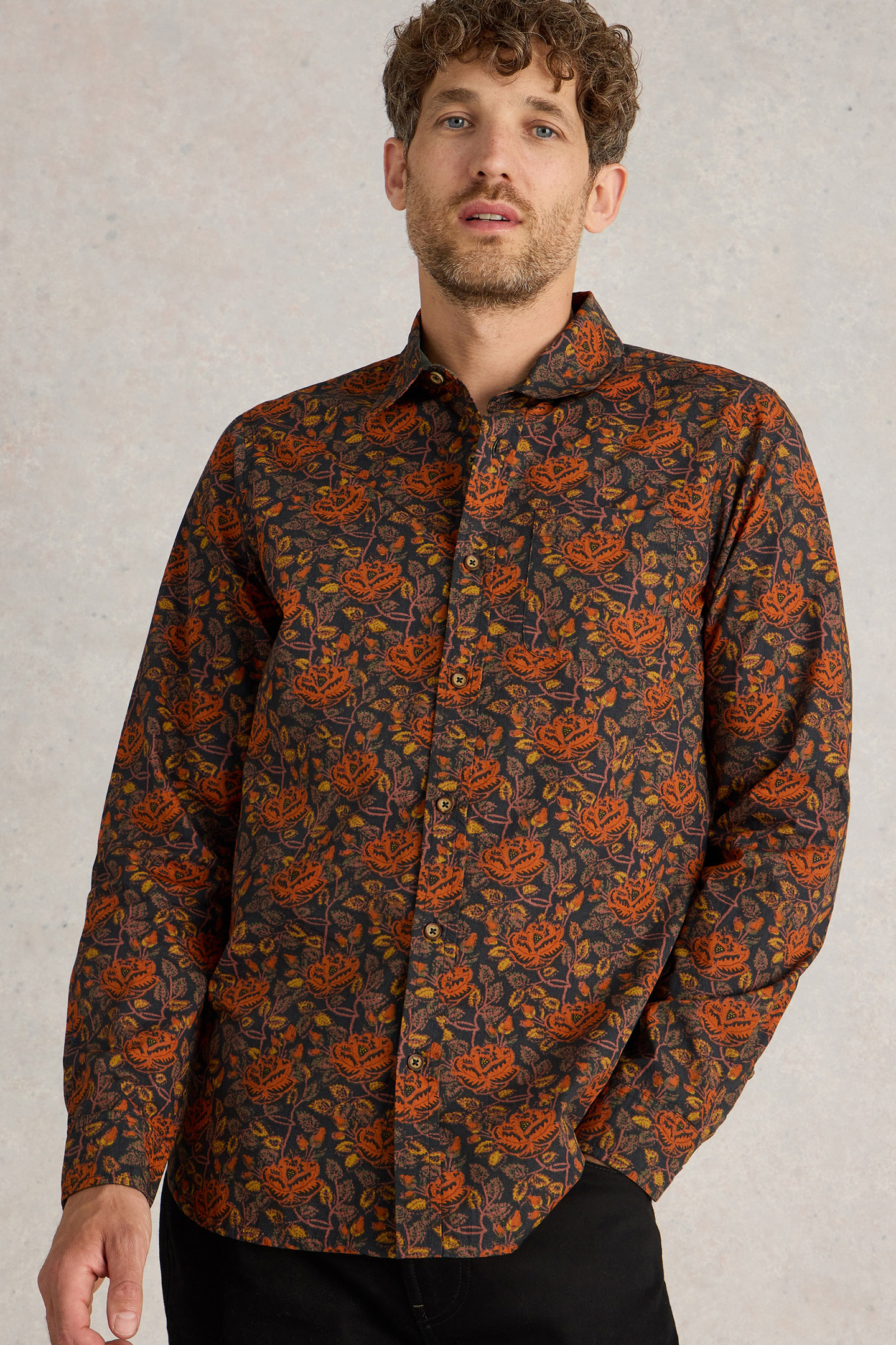 BLOCK FLORAL PRINTED SHIRT BROWN MULTI by White Stuff
