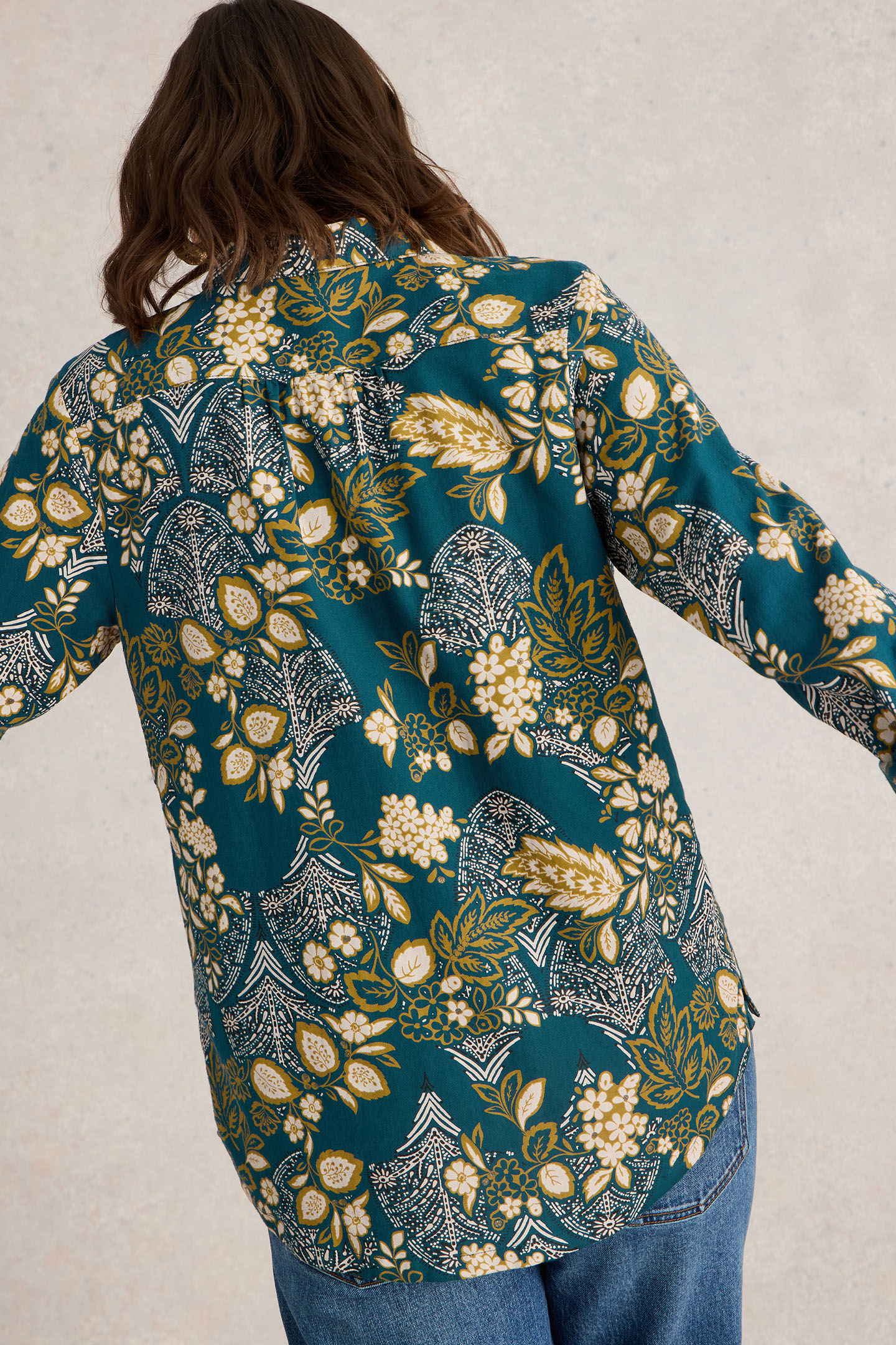 SOPHIE ORGANIC COTTON SHIRT TEAL PRINT 4