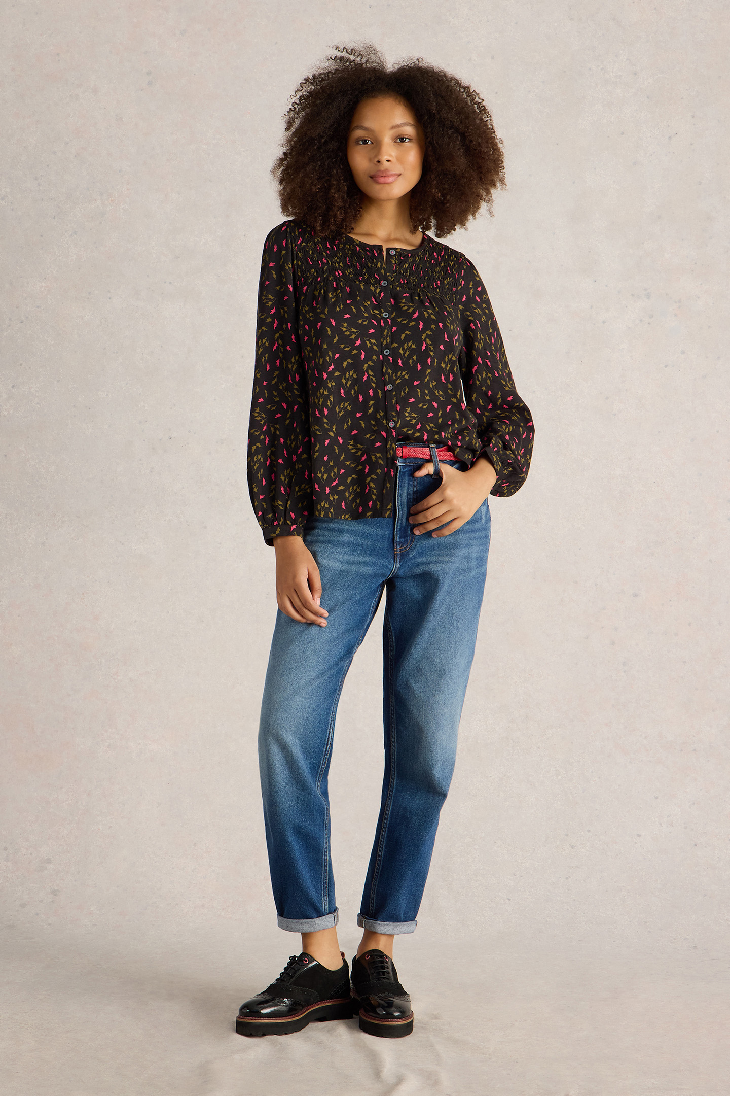 DANIELLA SHIRRED TOP BLACK PRINT 3