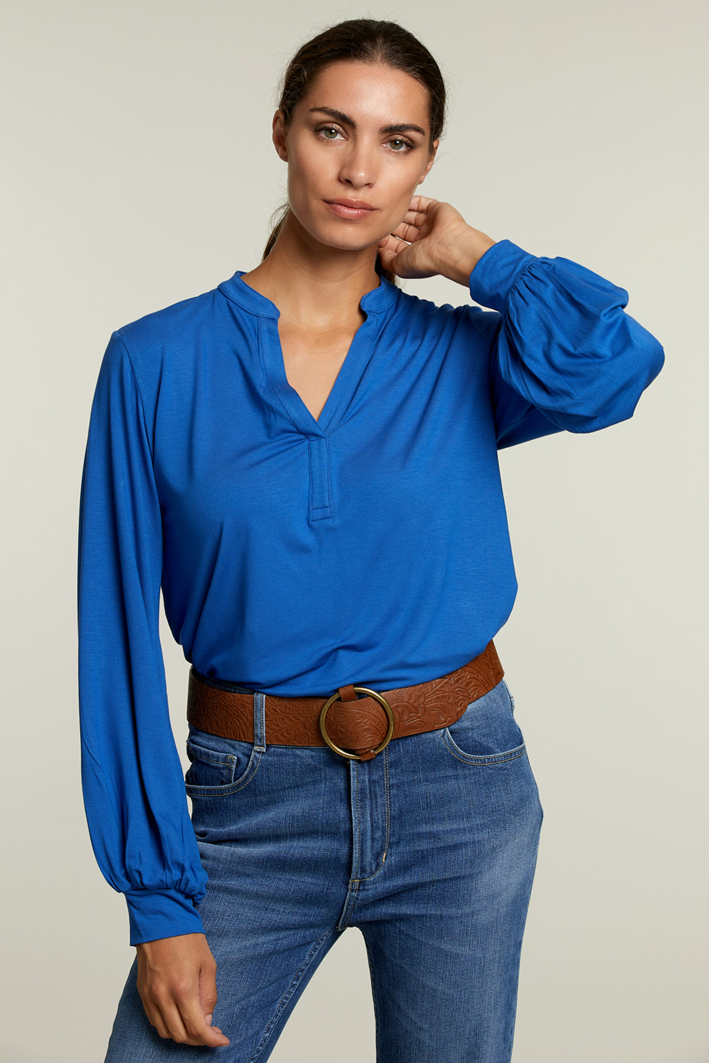 BLUE V-NECK T-SHIRT BALLOON SLEEVES 1