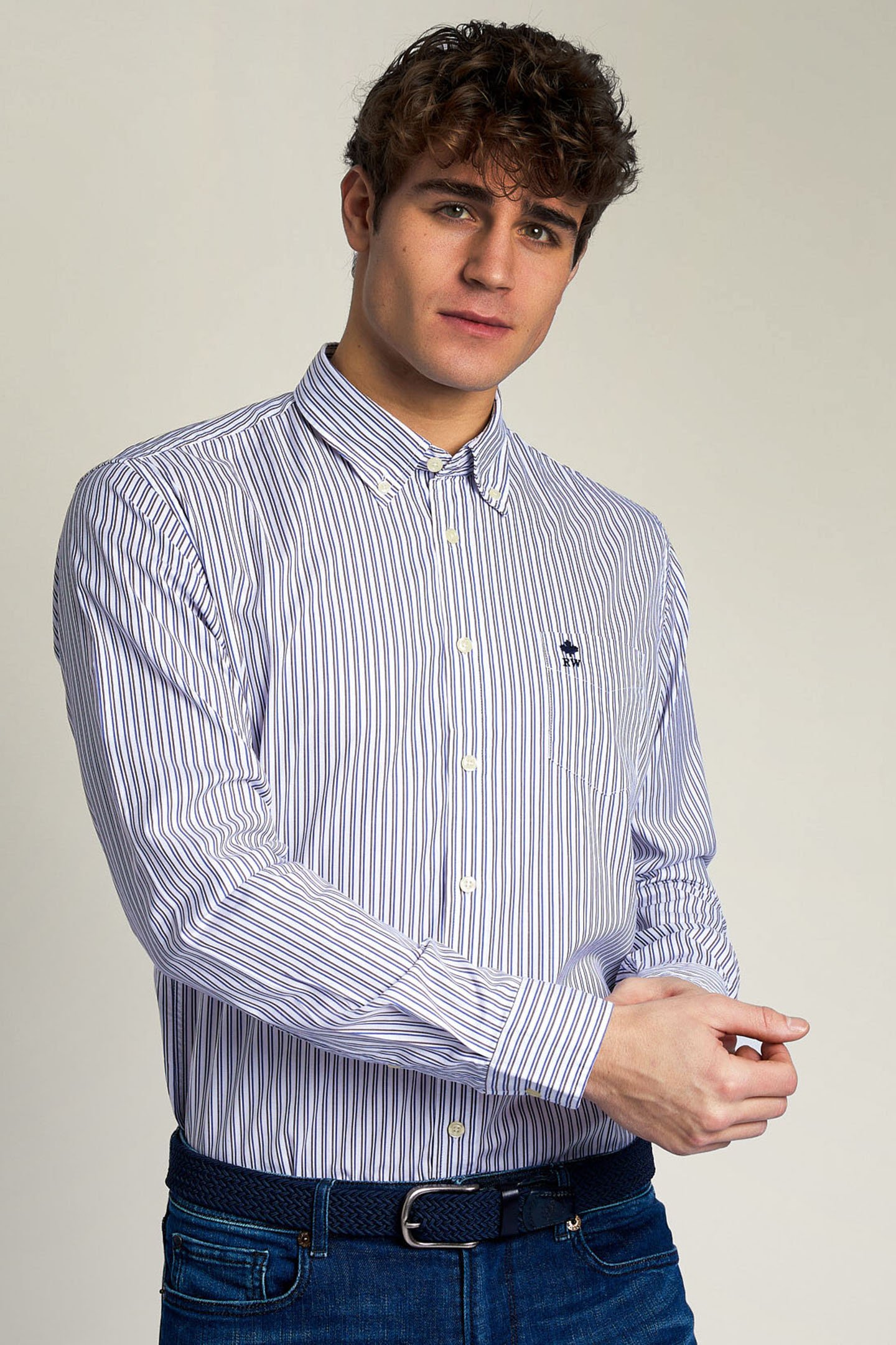 CUSTOM FIT STRIPED SHIRT WITH POCKET MULTI 1