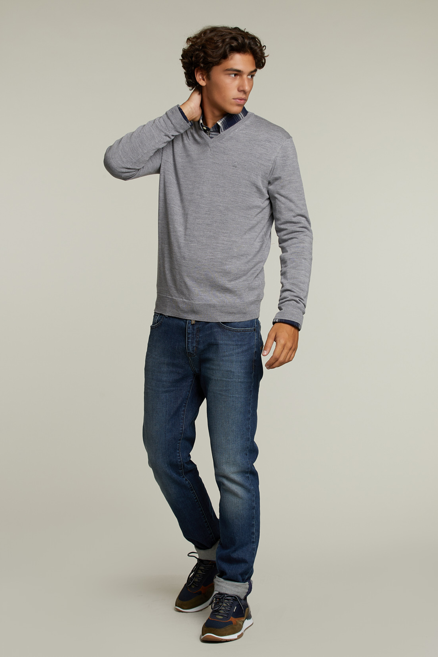 CUSTOM FIT MERINO V-NECK PULLOVER OXFORD MIX 3