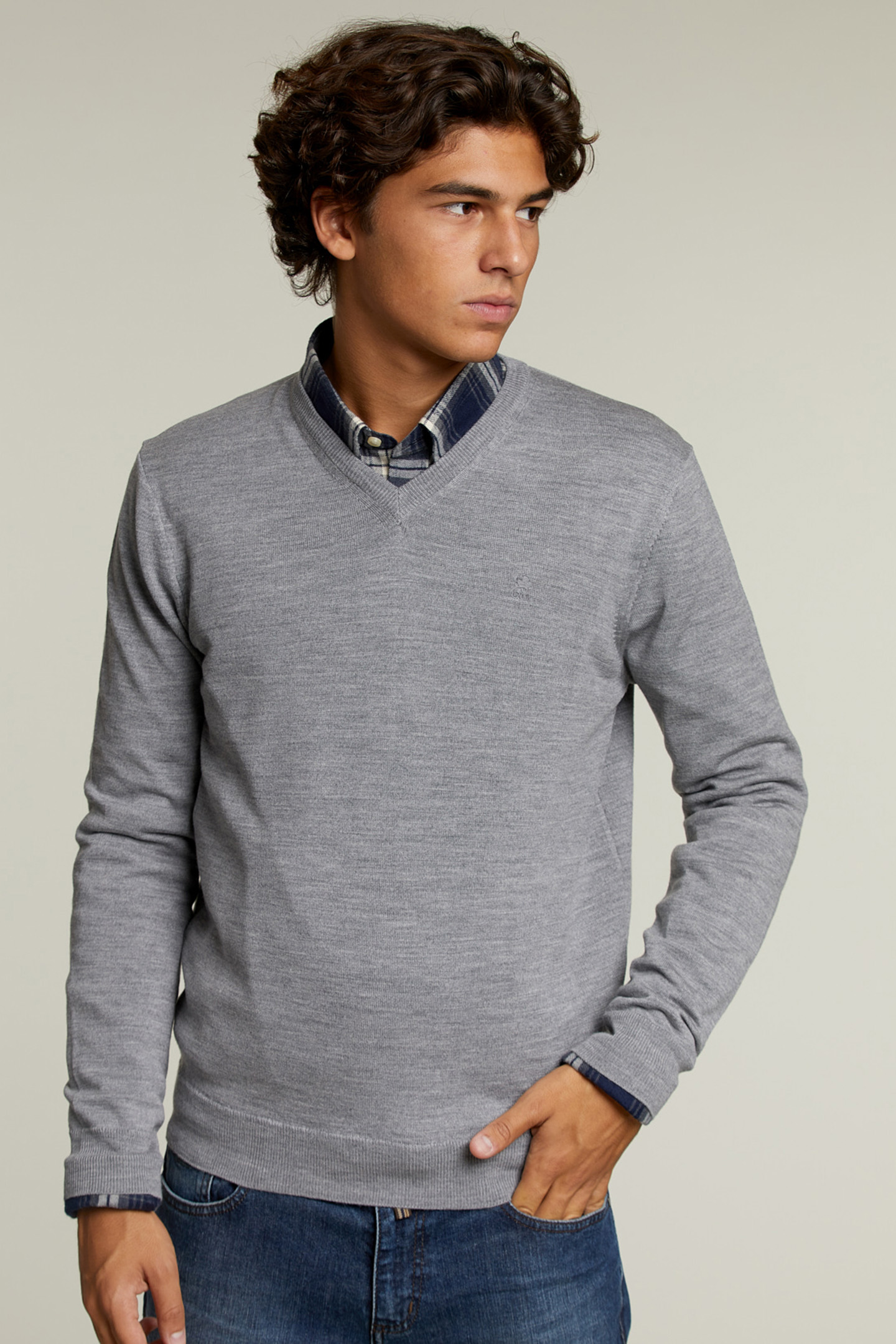 CUSTOM FIT MERINO V-NECK PULLOVER OXFORD MIX 1