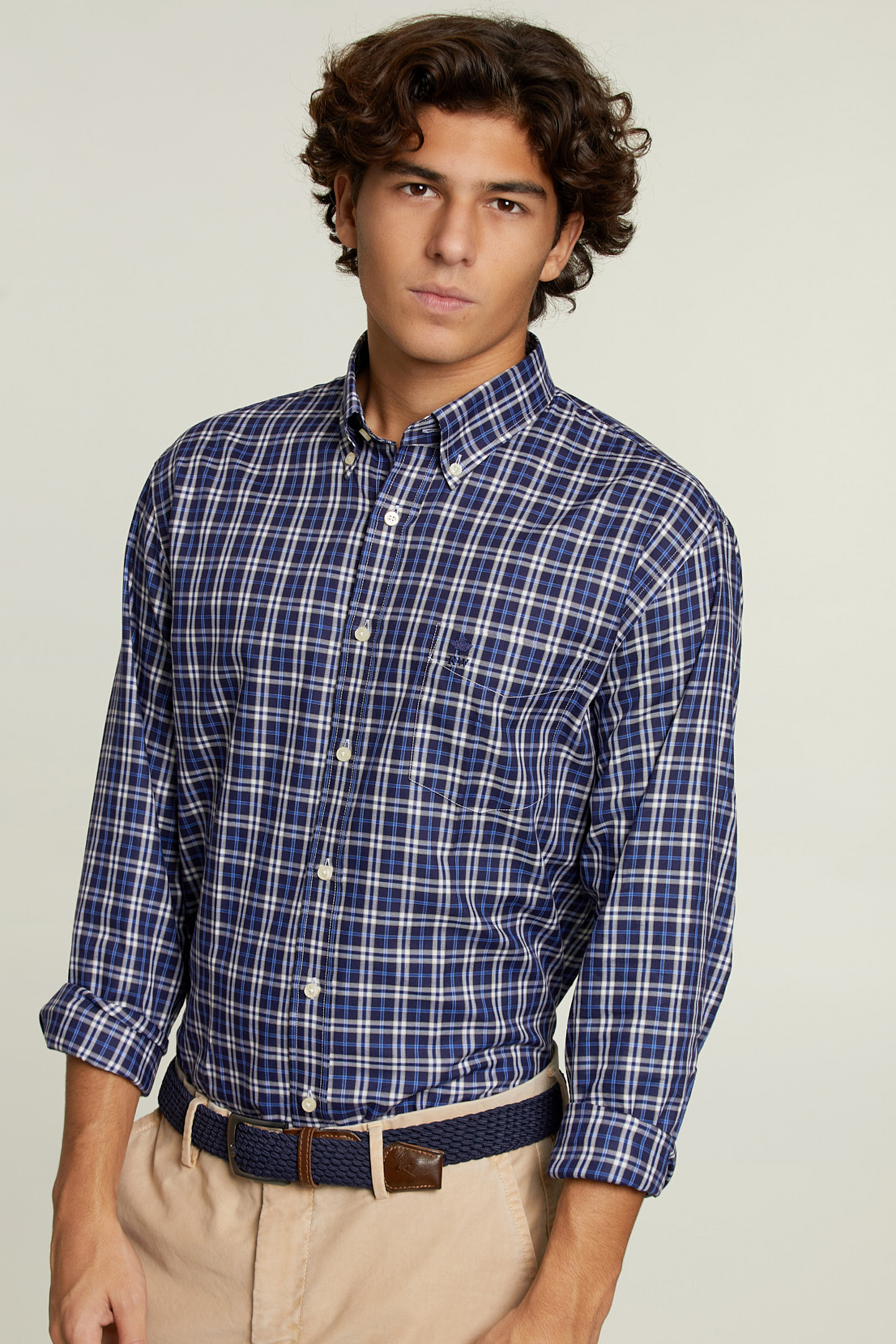 CUSTOM FIT CHECKED SHIRT BLUE/WHITE 1