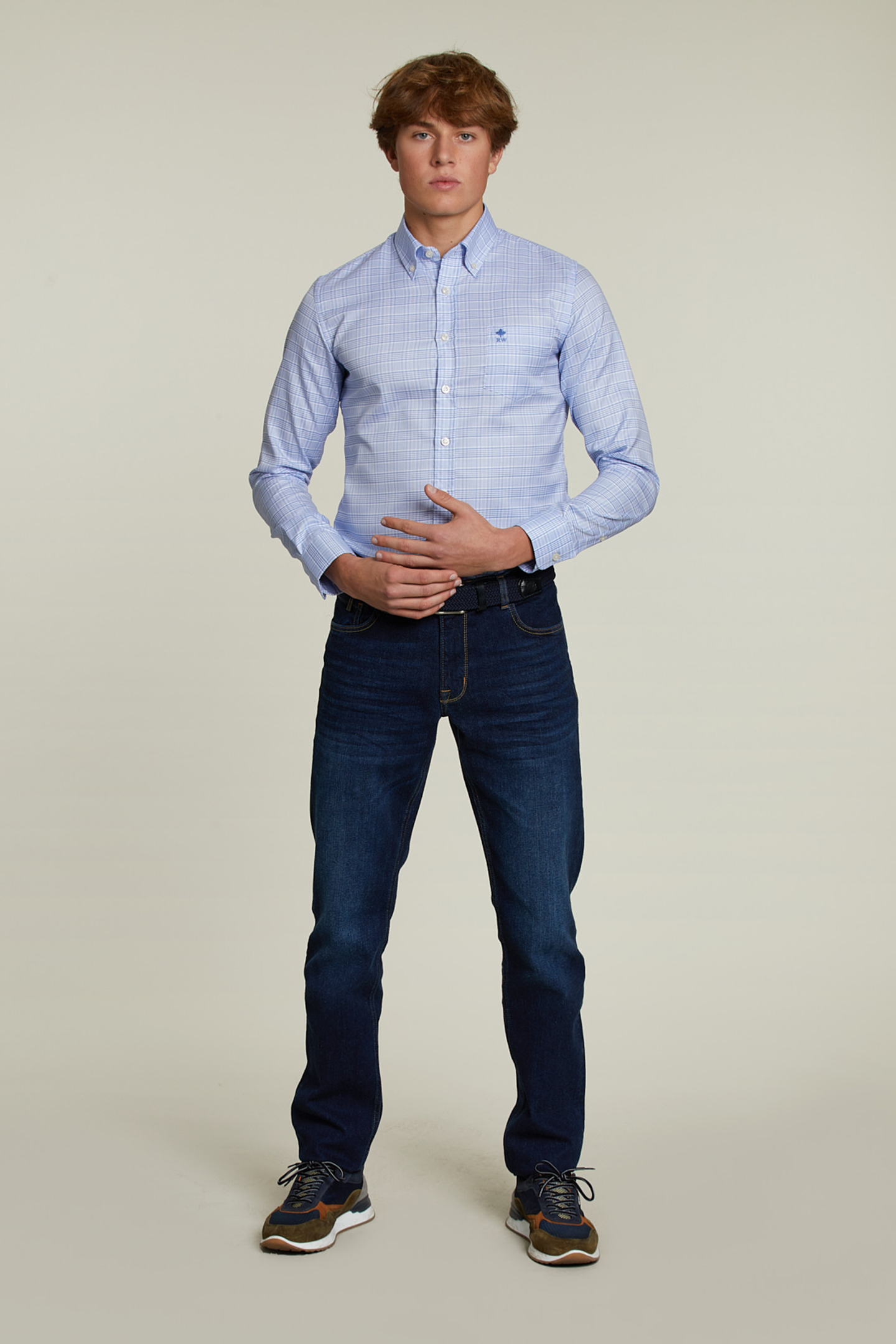 CUSTOM FIT CHECKED SHIRT WITH POCKET BLUE/WHITE 3