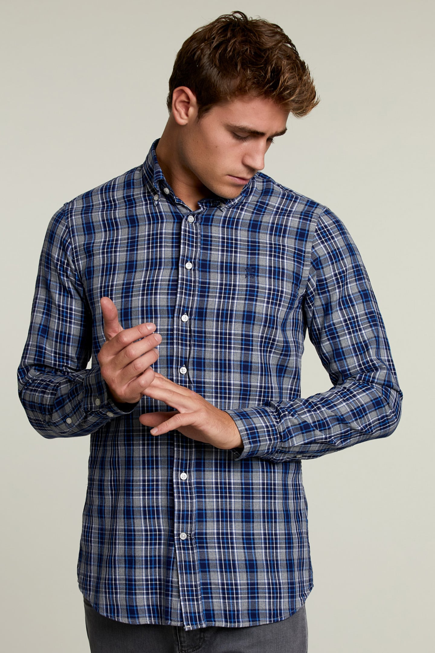 CUSTOM FIT CHECKED SHIRT BLUE/GREY 1