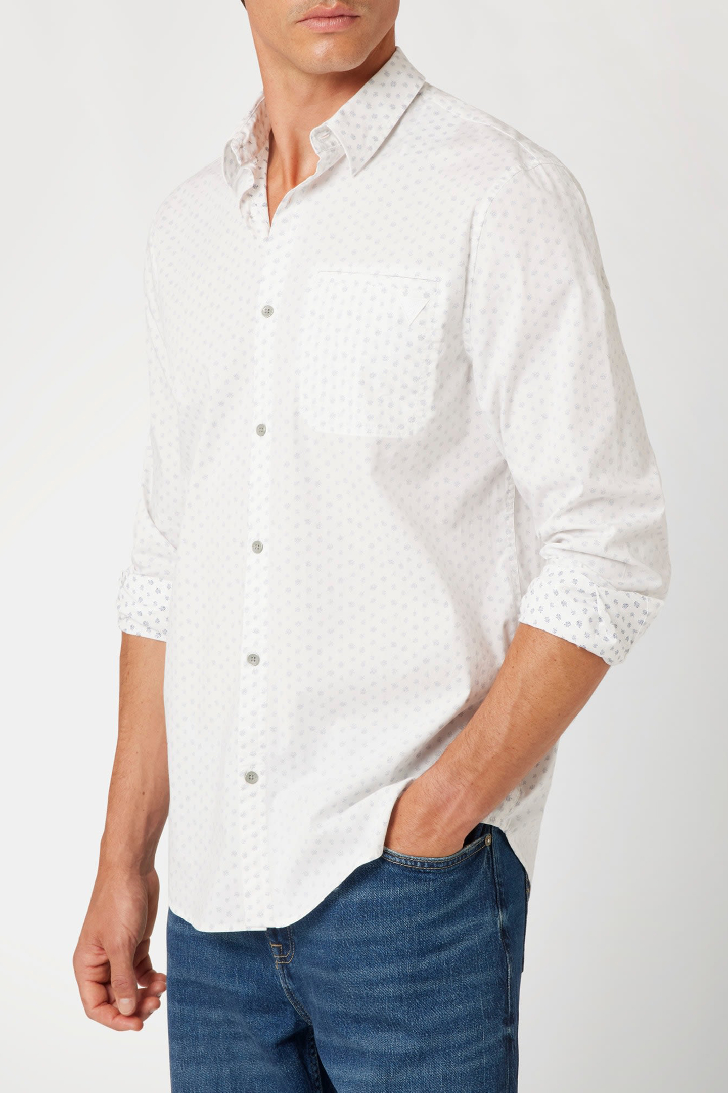 GUESS ECO LS COLLIN SHIRT MICRO FLOWER AOP WHI 5