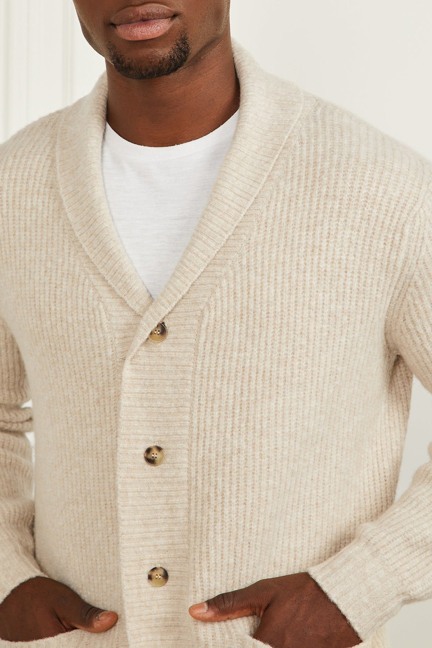 LS SHAWL NECK CARDI VANILLA BEIGE HEATHE 8