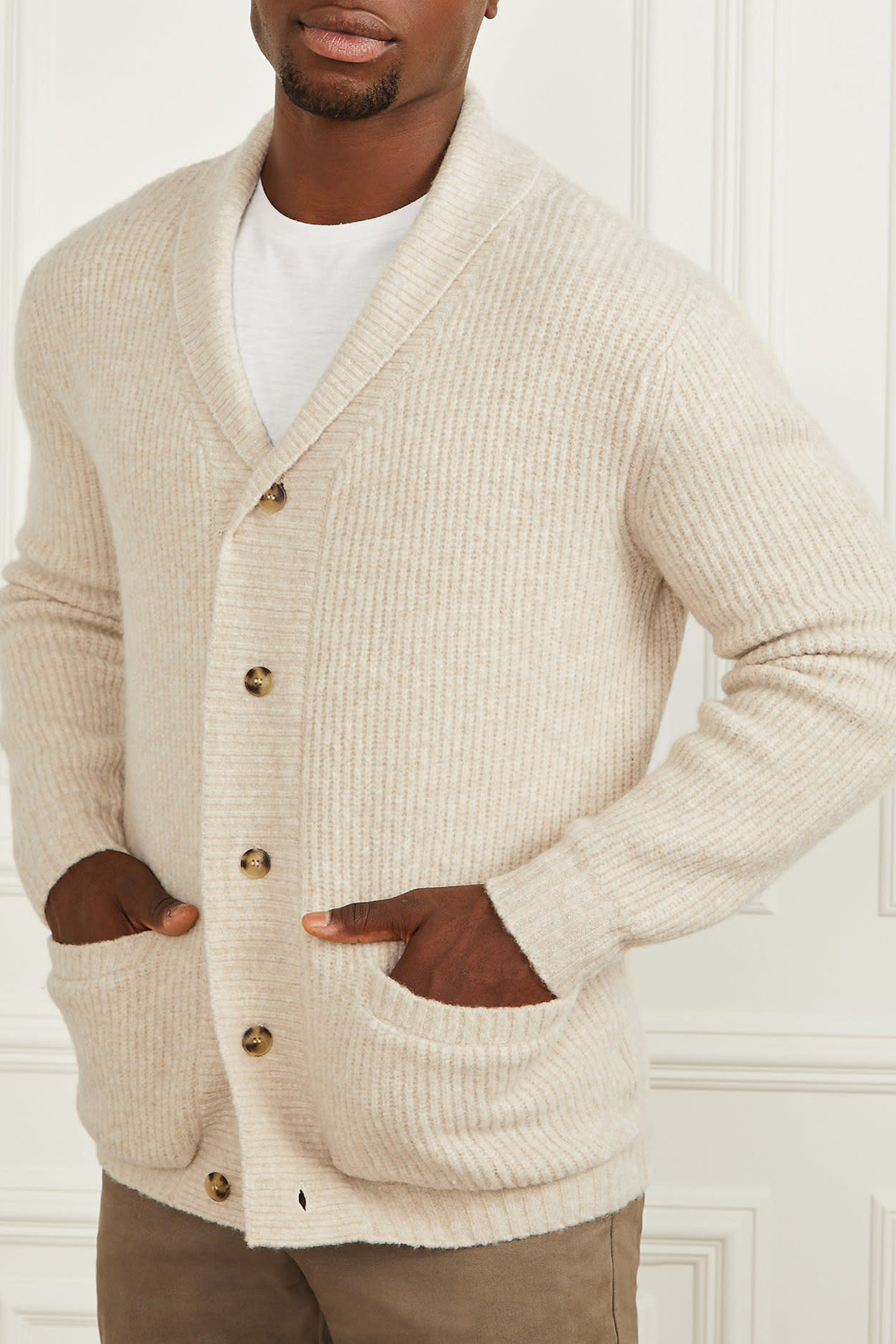 LS SHAWL NECK CARDI VANILLA BEIGE HEATHE 7