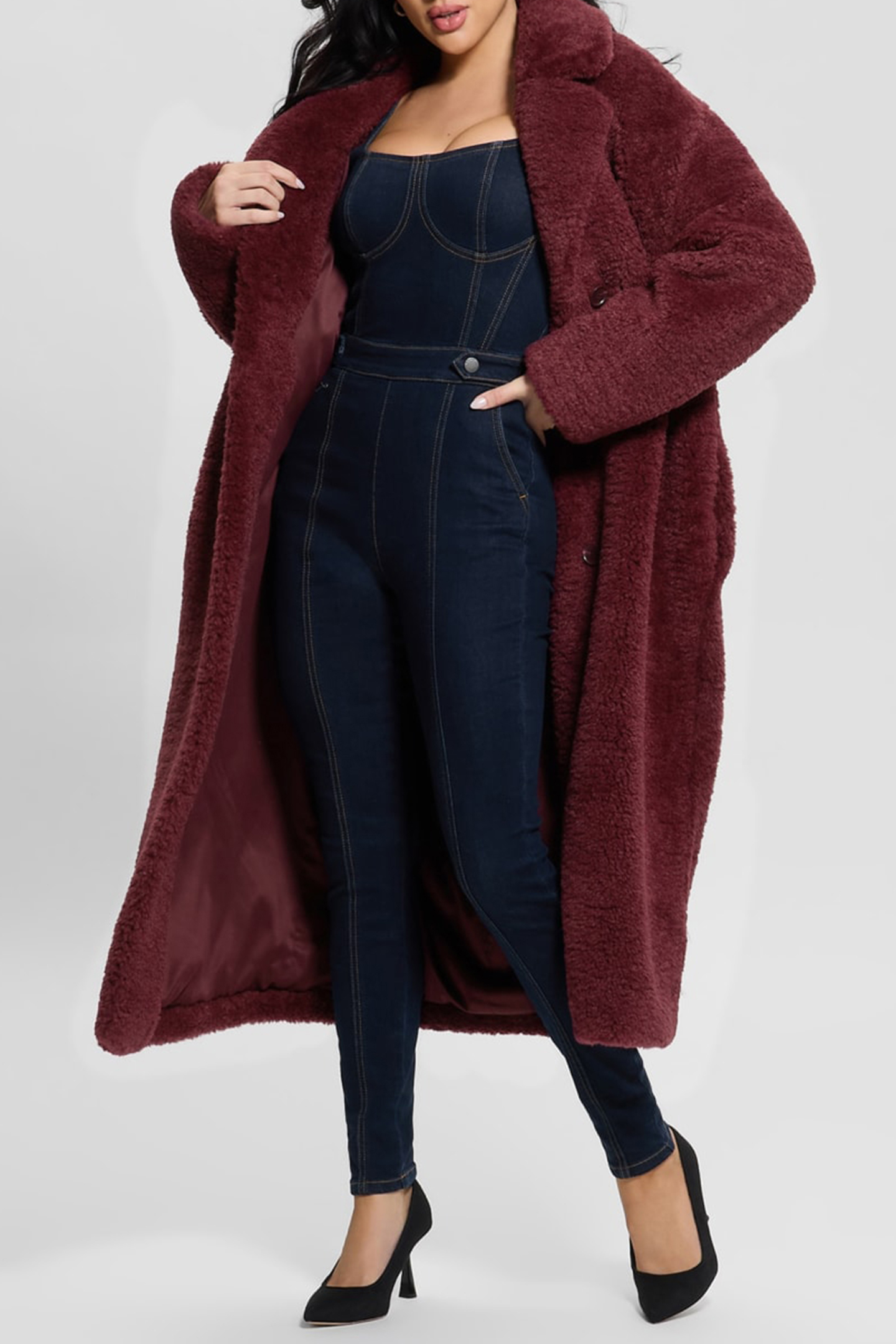 NEW ALINA LONG COAT BURGUNDY ROSE 4