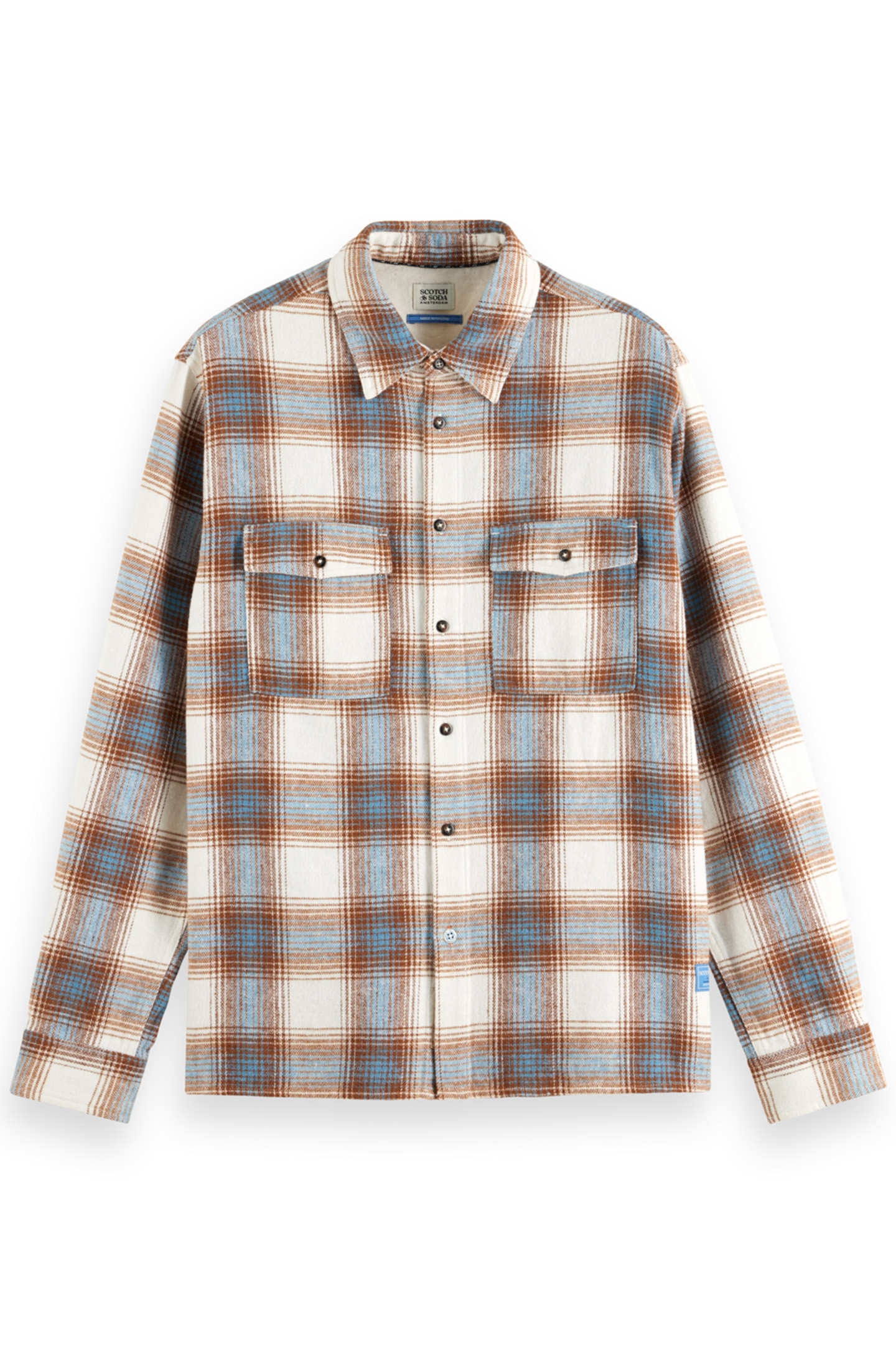 YARN DYE FLANNEL CHECK SHIRT SAND BLUE CHECK 4