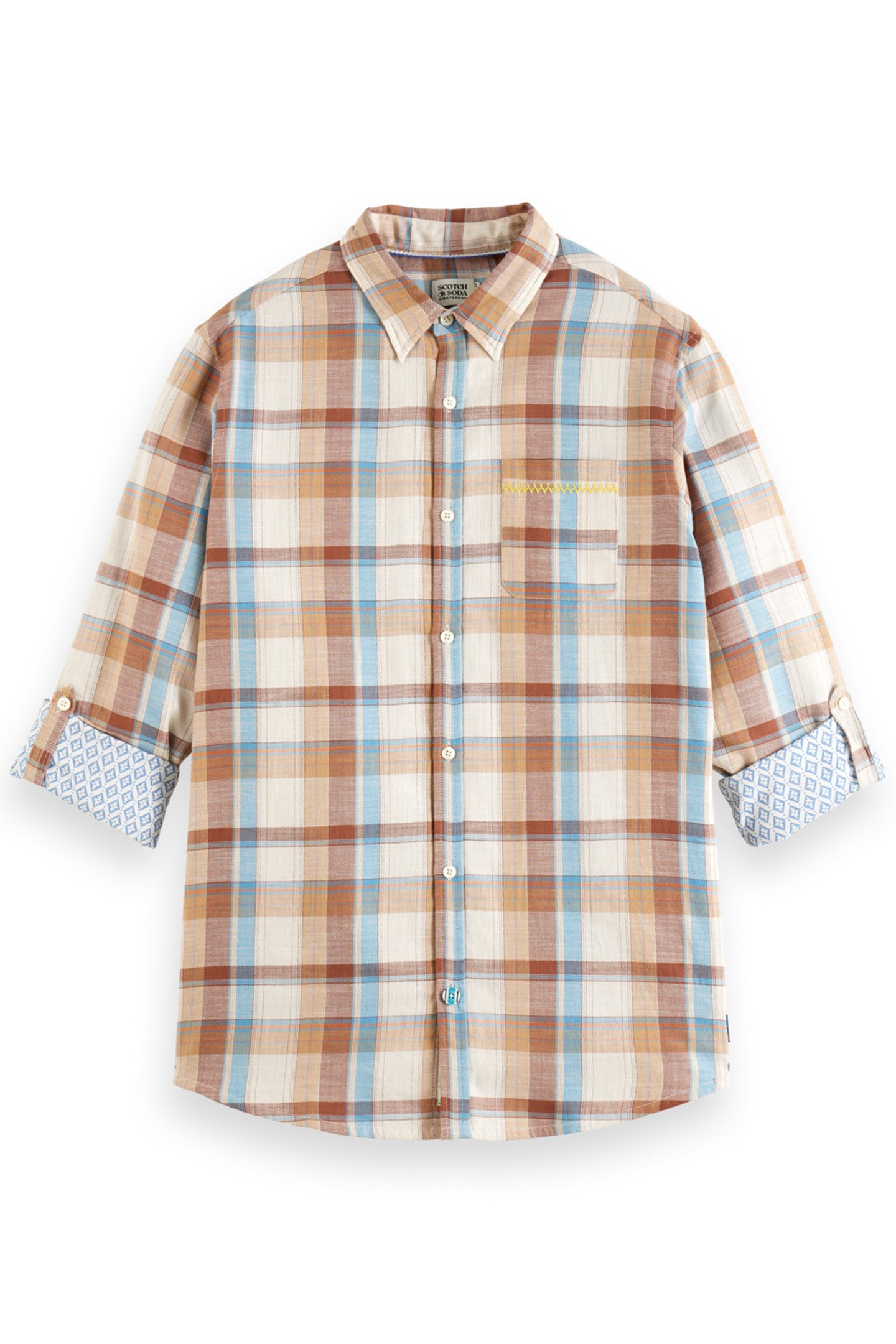 YARN DYE CHECK ROLL UP SHIRT BROWN CHECK 3