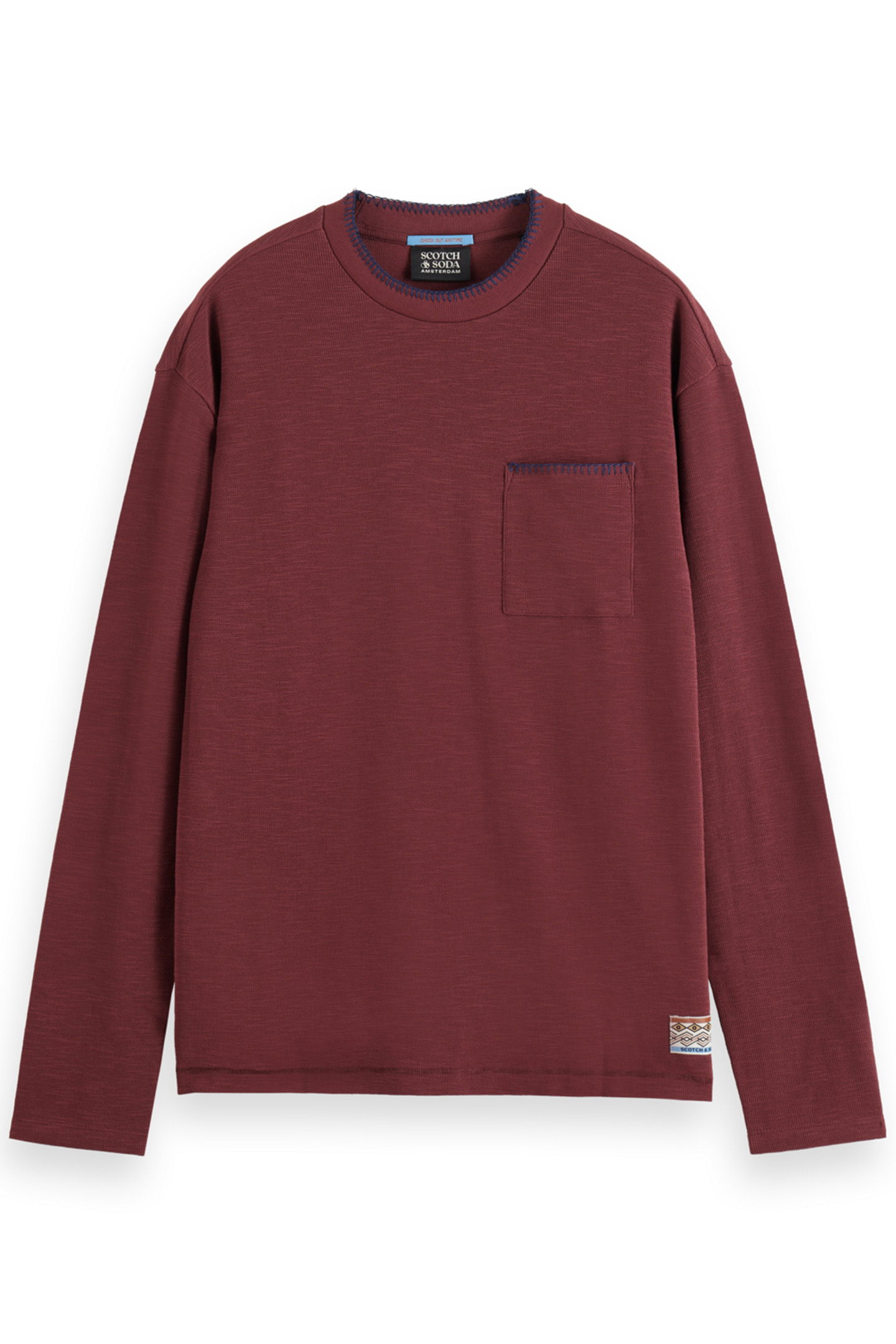 RELAXED FIT BLANKET STITCH SLUB LONGSLEEVE T-SHIRT WINE 4