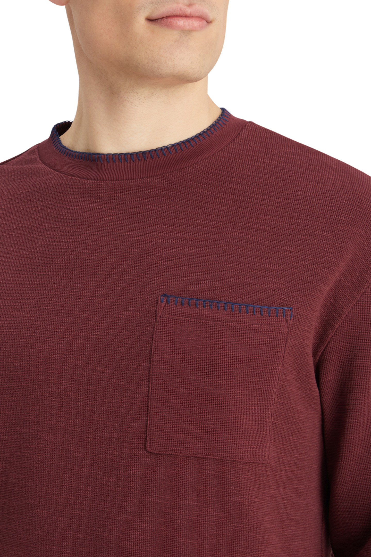 RELAXED FIT BLANKET STITCH SLUB LONGSLEEVE T-SHIRT WINE 6