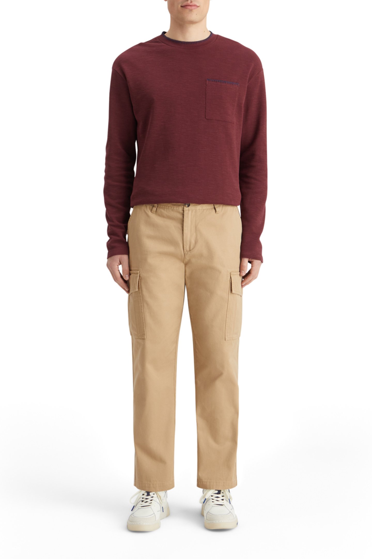 RELAXED FIT BLANKET STITCH SLUB LONGSLEEVE T-SHIRT WINE 3