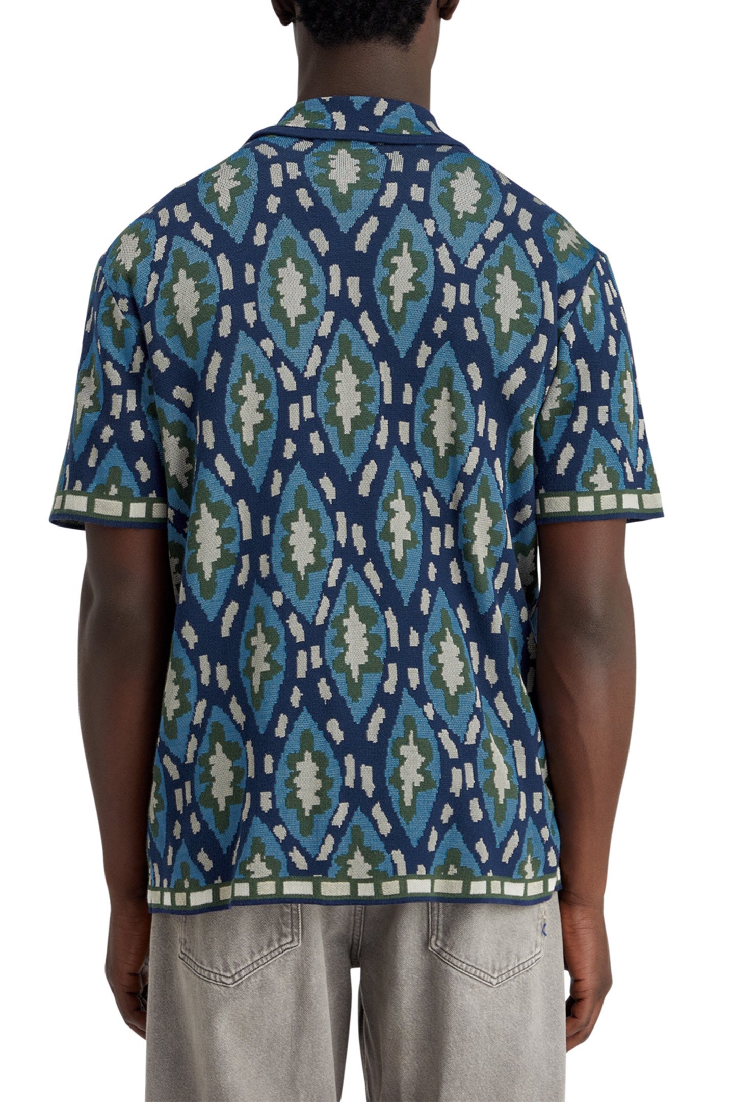 JACQUARD KNITTED SHORT-SLEEVED SHIRT BLUE BOOKCOVER AOP 2