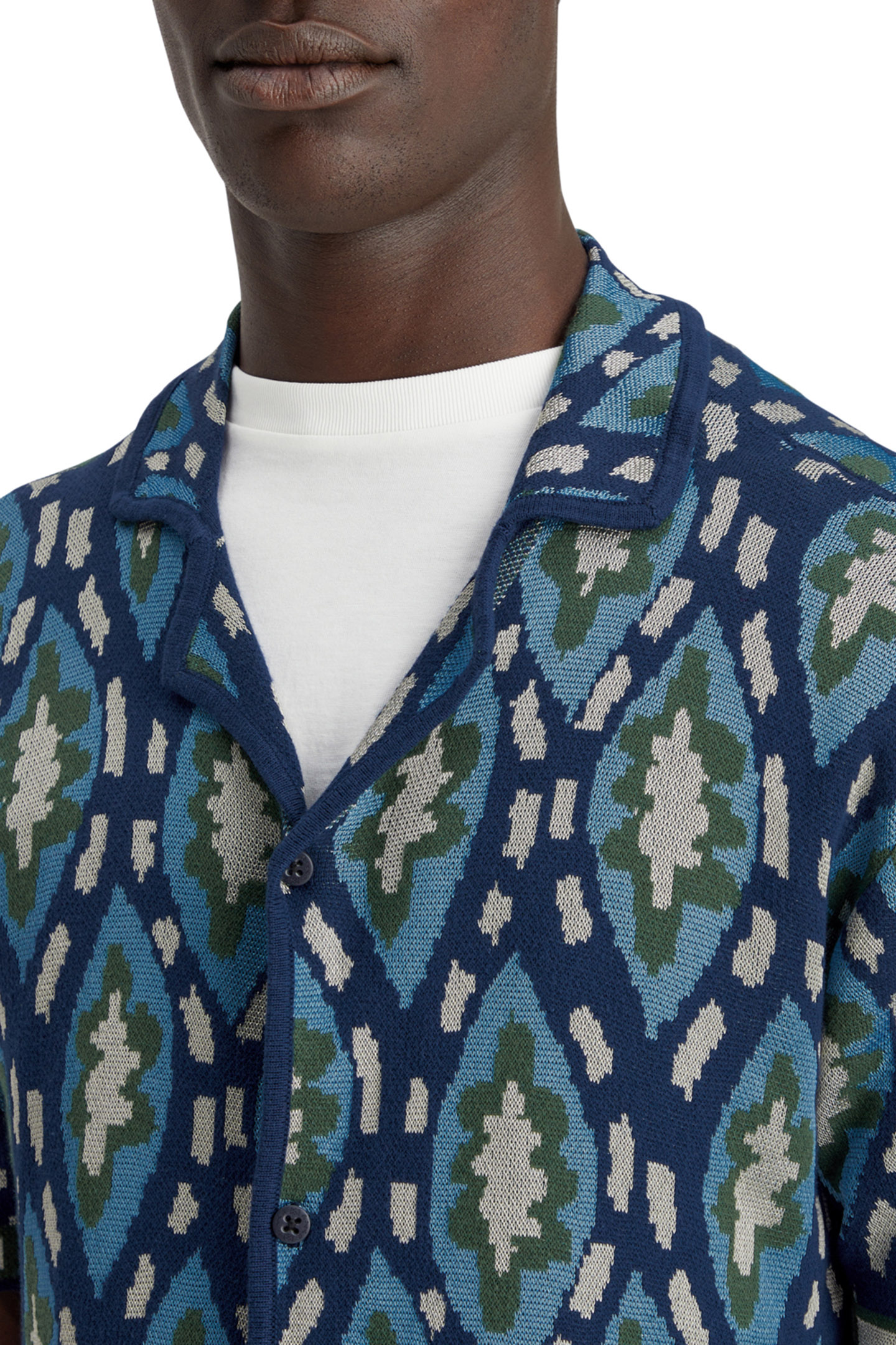 JACQUARD KNITTED SHORT-SLEEVED SHIRT BLUE BOOKCOVER AOP 7