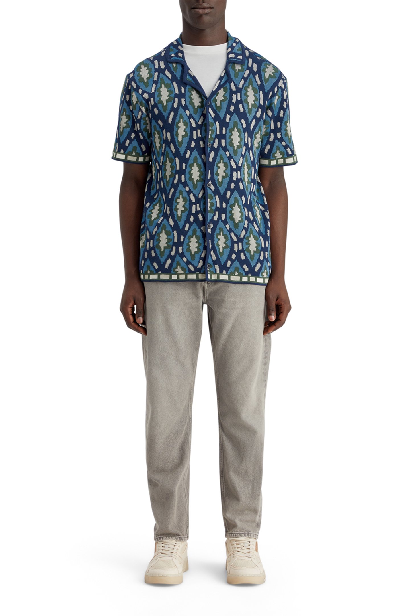 JACQUARD KNITTED SHORT-SLEEVED SHIRT BLUE BOOKCOVER AOP 3