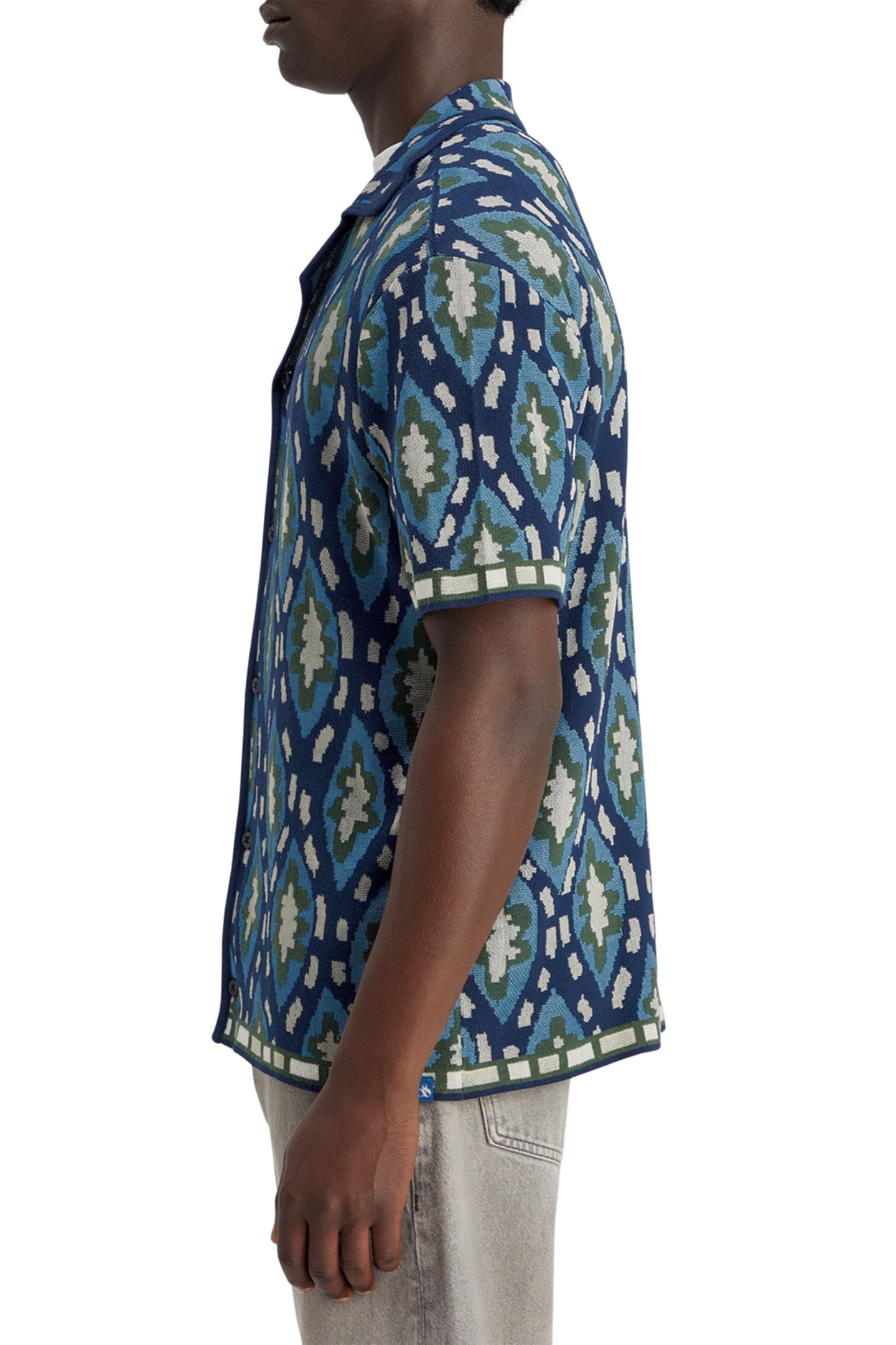 JACQUARD KNITTED SHORT-SLEEVED SHIRT BLUE BOOKCOVER AOP 6