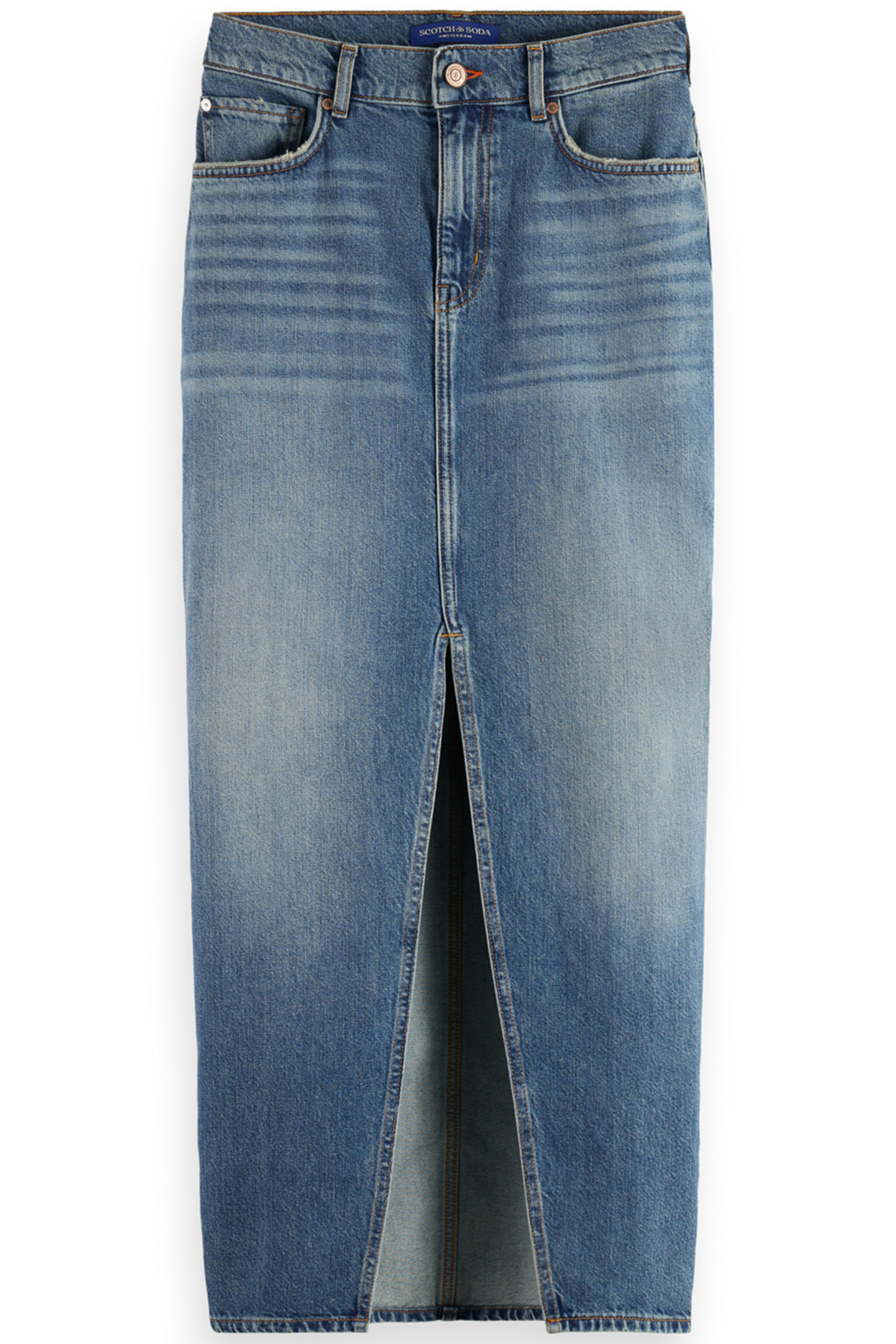 LONG VINTAGE WASHED DENIM SKIRT WITH FRONT SPLIT FRISCO NIGH 4