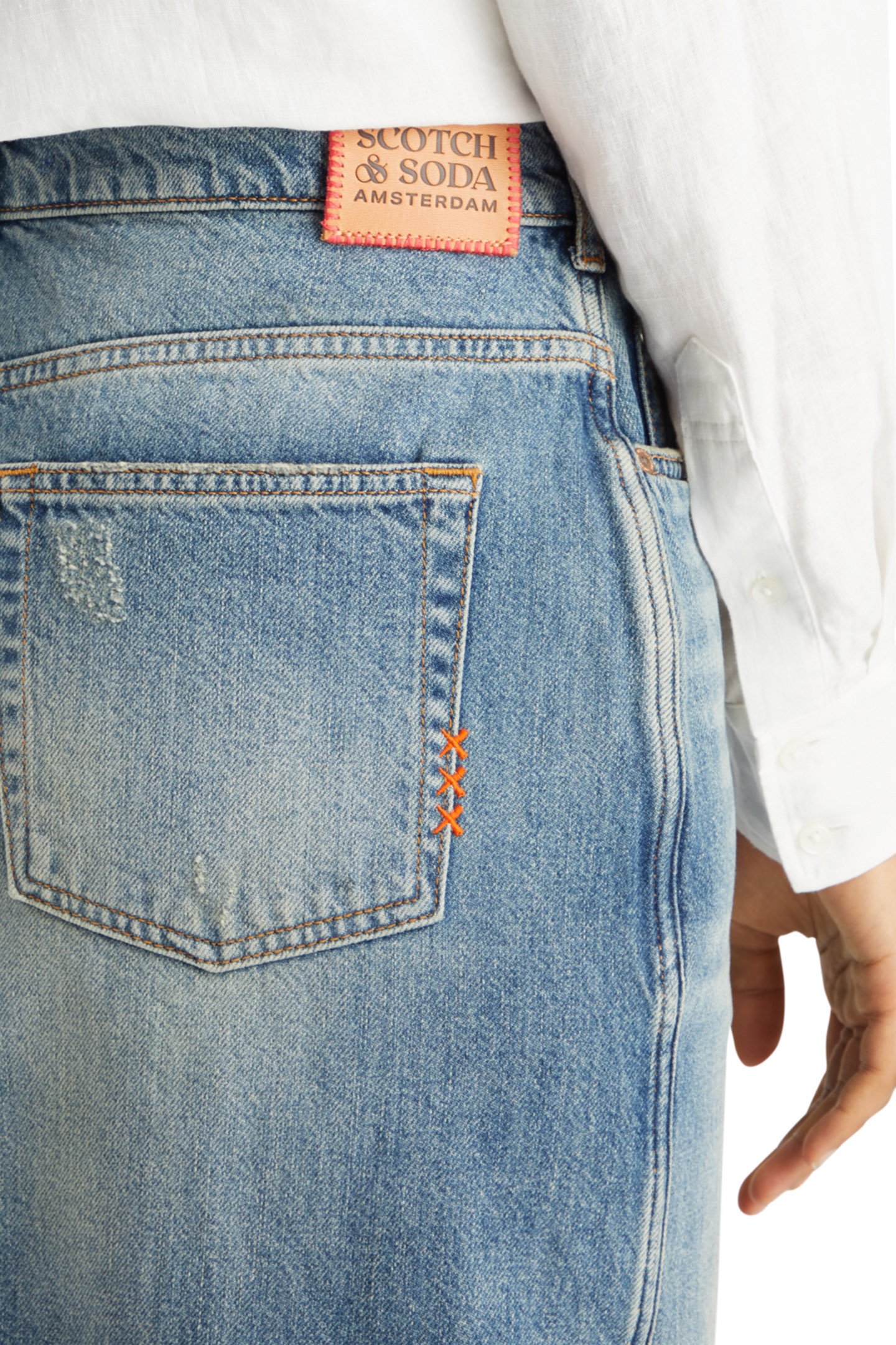 LONG VINTAGE WASHED DENIM SKIRT WITH FRONT SPLIT FRISCO NIGH 9