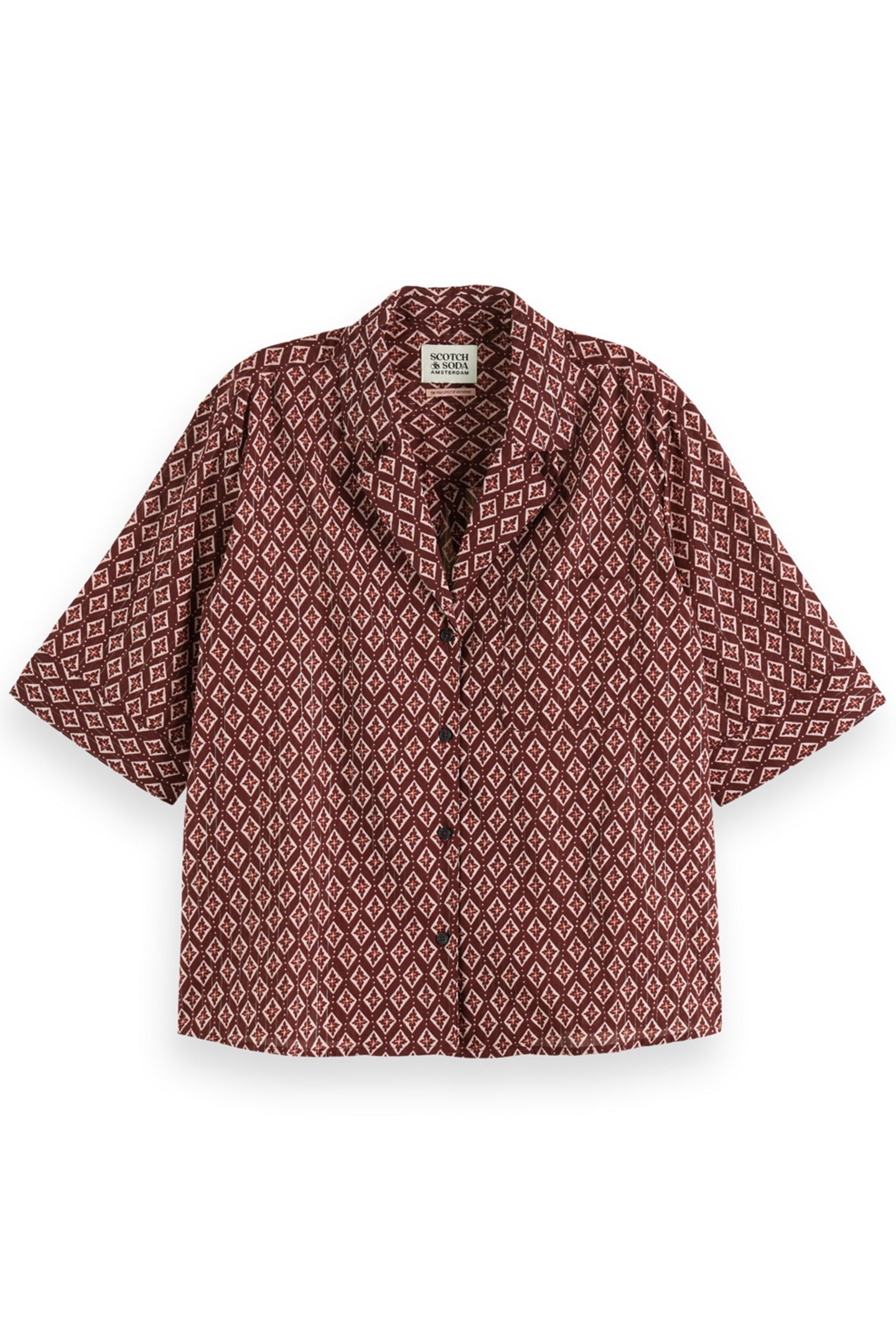 SS SHIRT LUREX PRINT GEO FLOWER BORDEAUX 4