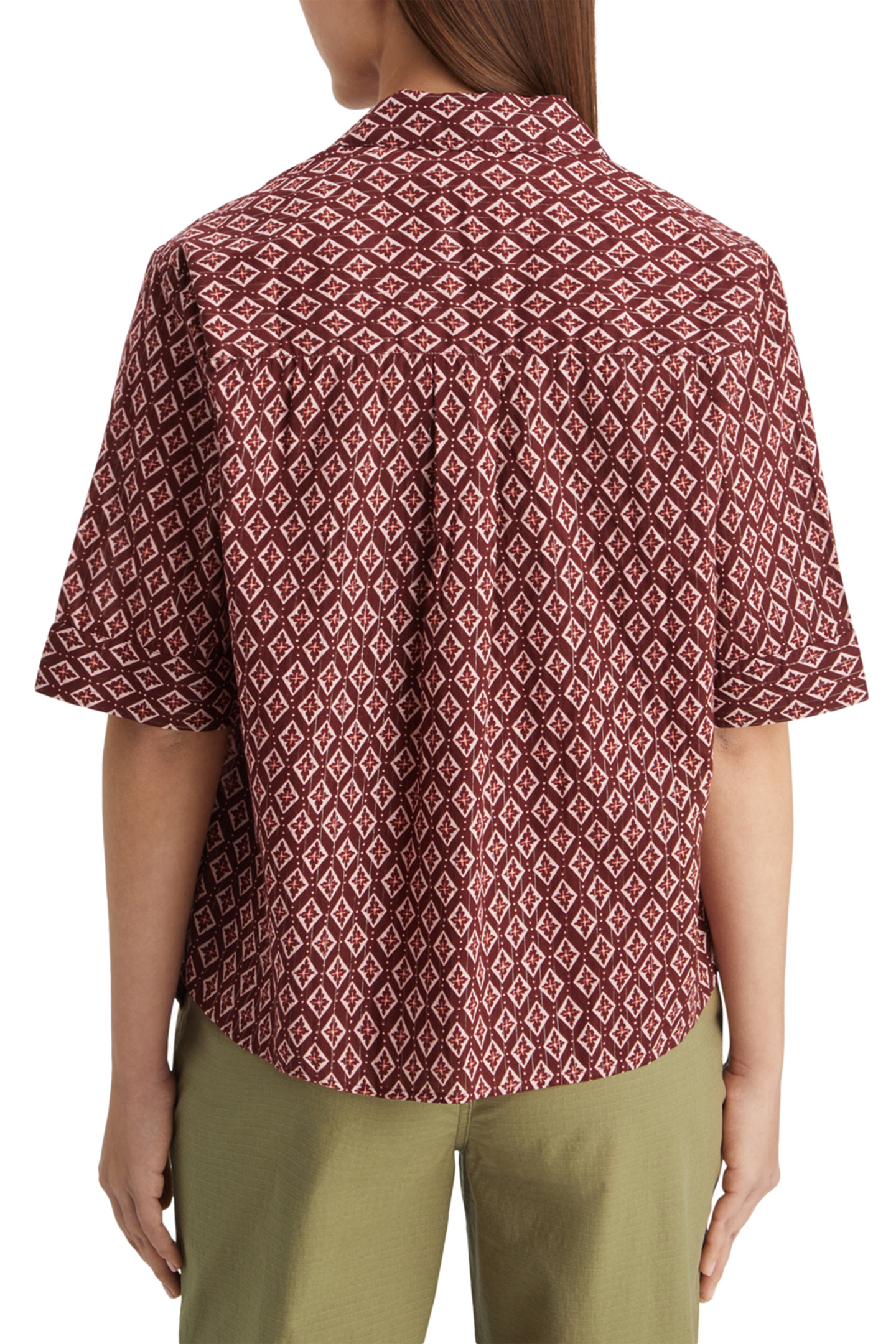 SS SHIRT LUREX PRINT GEO FLOWER BORDEAUX 2
