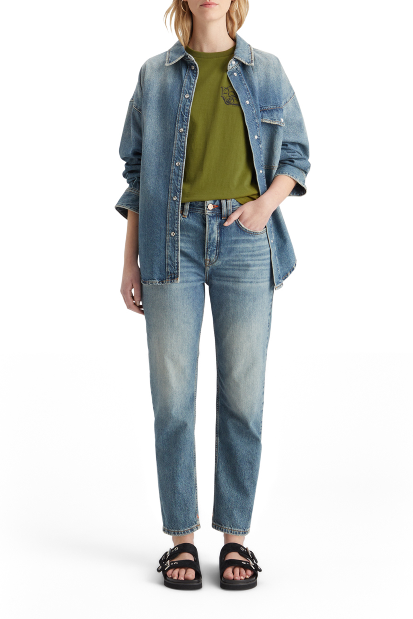 REGULAR FIT T-SHIRT WITH SMALL CHEST ARTWORK MOSS GREEN 6