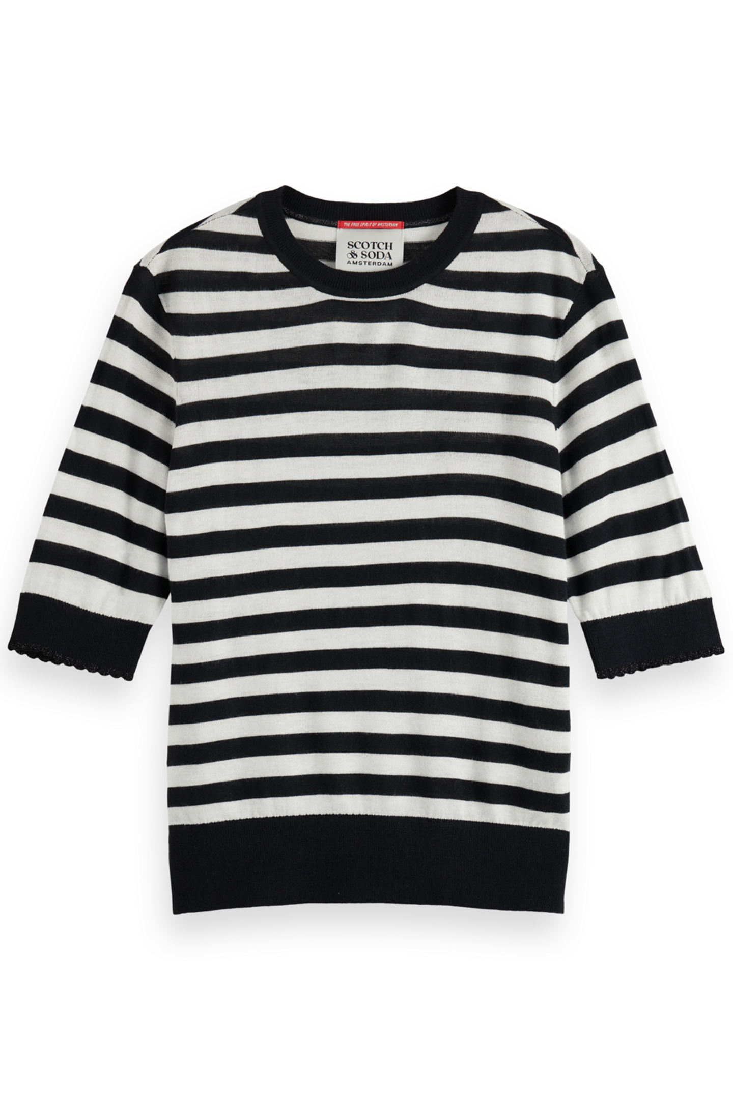 CREW NECK SHORT SLEEVED PULLOVER BLACK AND WHITE STRIPE 4