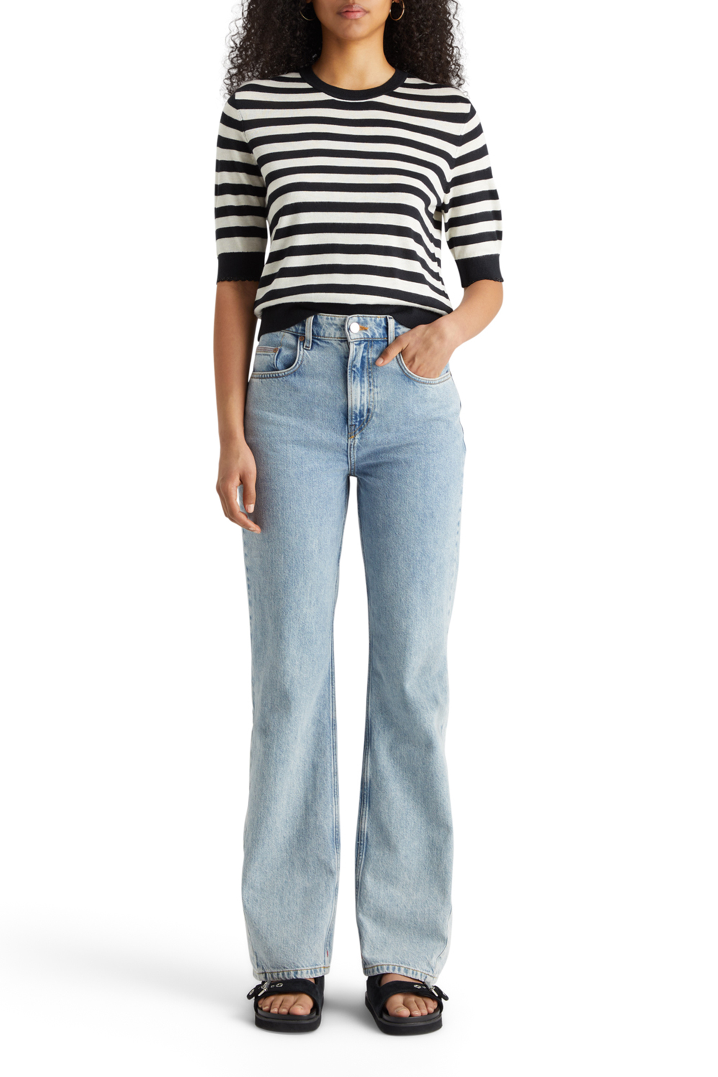 CREW NECK SHORT SLEEVED PULLOVER BLACK AND WHITE STRIPE 3