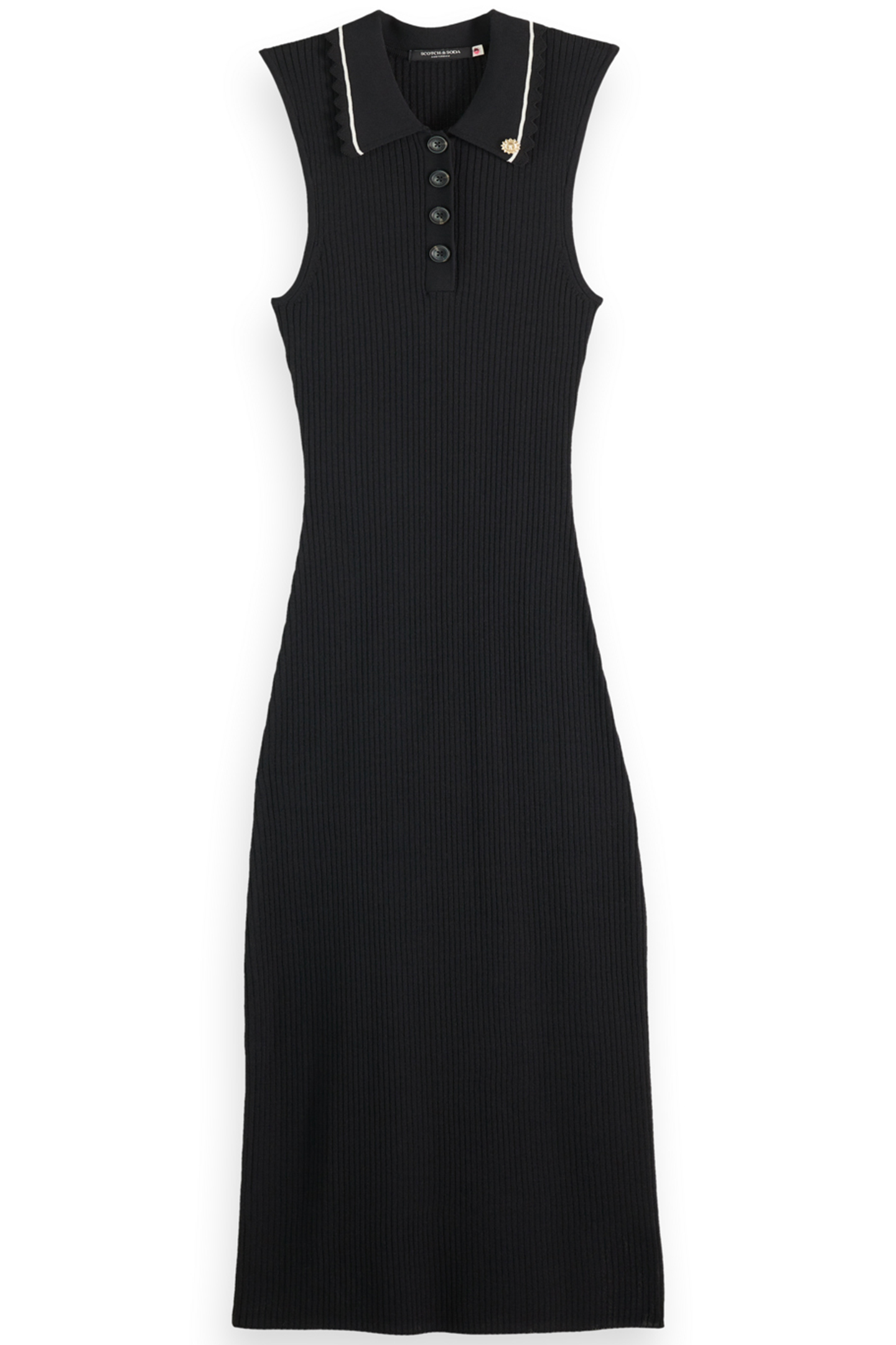 RIBBED COLLARED KNITTED DRESS EVENING BLACK 1
