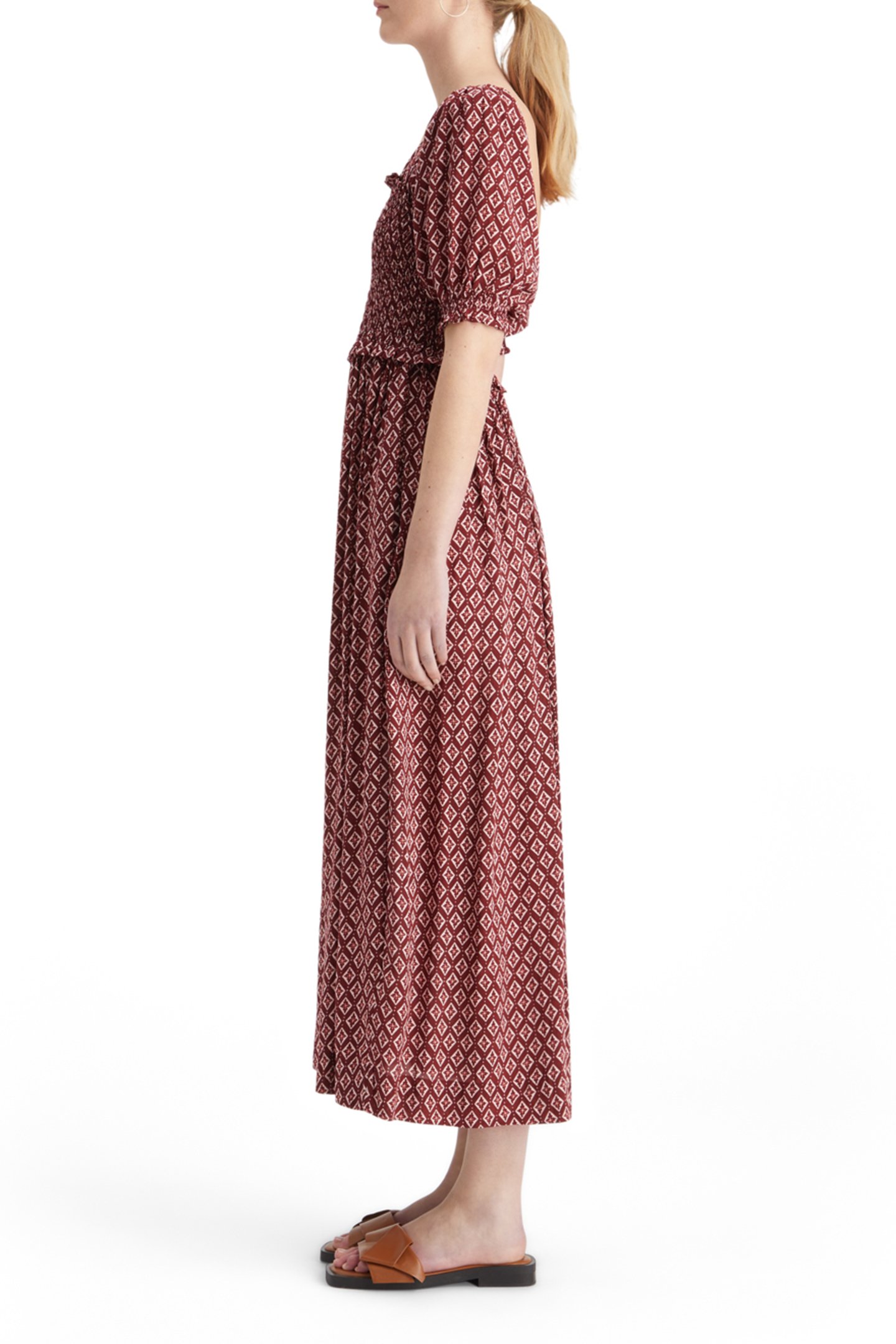 MAXI DRESS WITH SMOCK GEO FLOWER BORDEAUX 6
