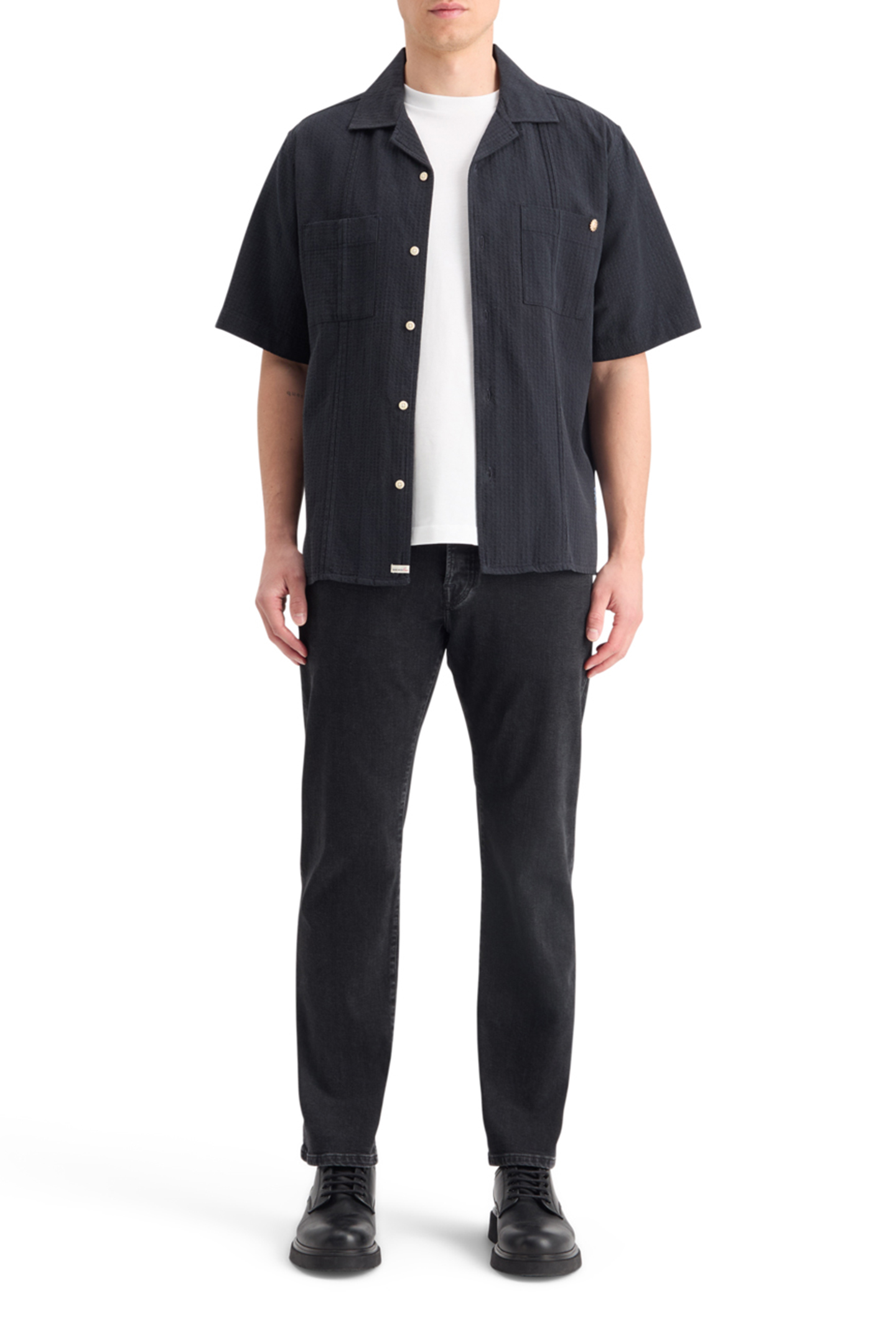 RELAXED FIT STRUCTURED DOBBY SHIRT BLACK 3